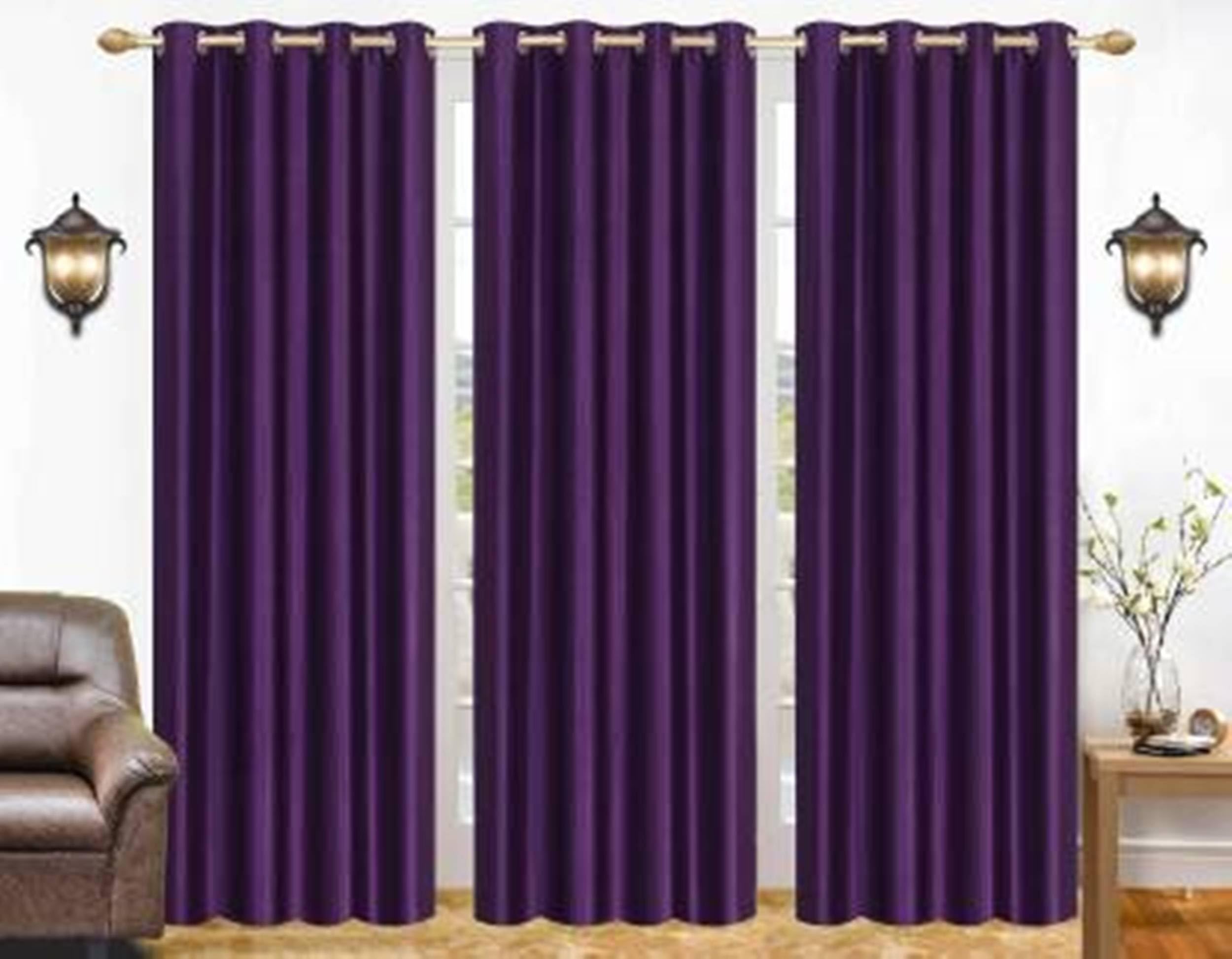 Galaxy Home Decor Solid Plain Curtains for Long Door 10 Feet, Pack of 3, Purple