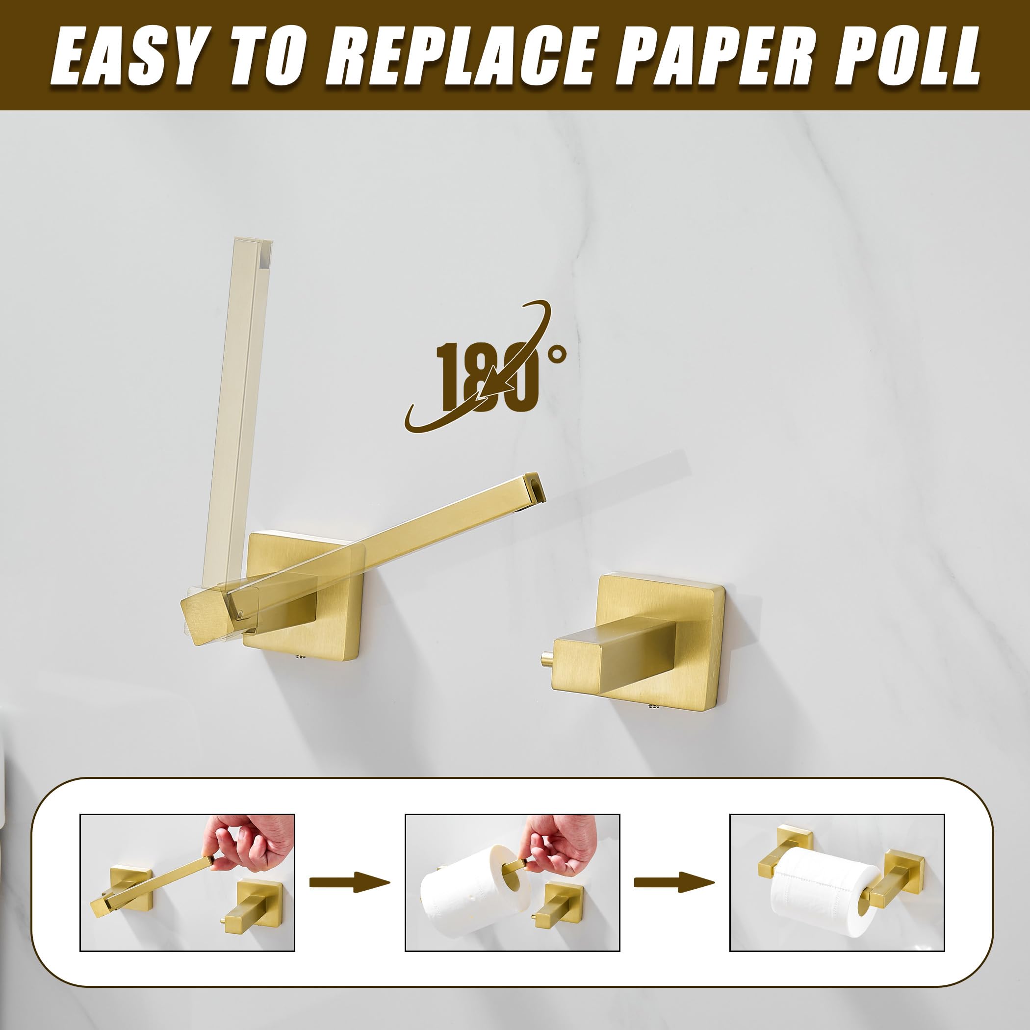 Bigbig Home Gold Toilet Paper Holder,Modern Towel Holder For Bathroom Wall, Brushed Gold Toilet Tissue Holder Towel Ring Wall Mo