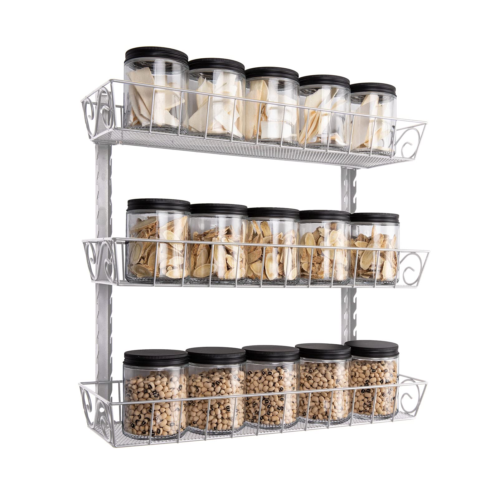 SWOMMOLY Adjustable Wall Mount Spice Rack, 3-Tier Dual-use (Multi-use) Organizer, Silver