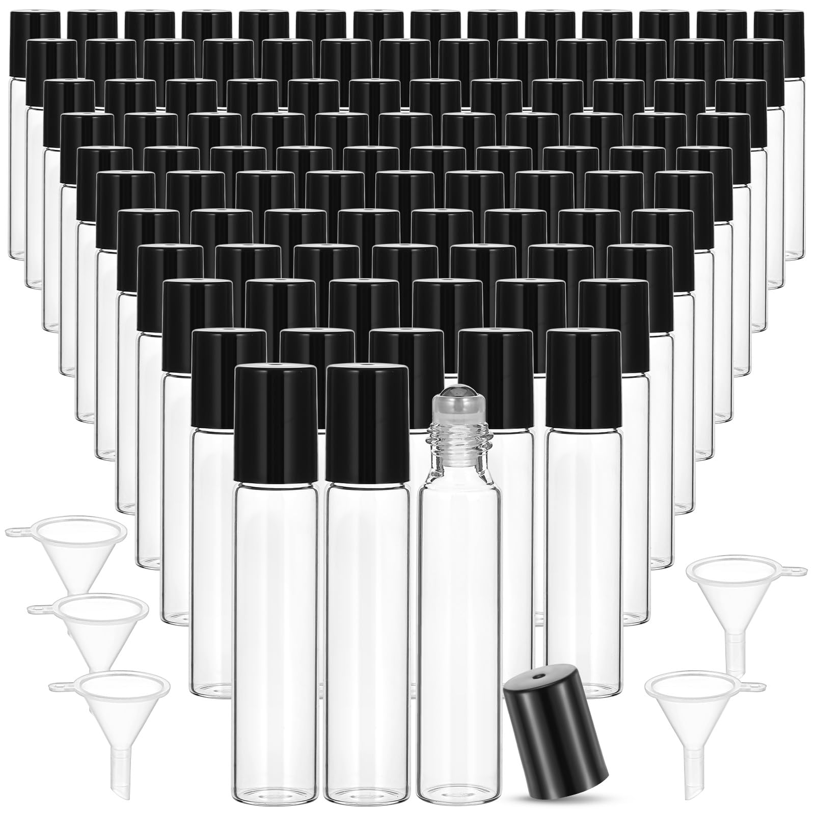 MAQUITA 100 Pcs Essential Oil Roller Bottles 10ml Empty Glass Roller Bottles with Stainless Steel Balls Protection Leakproof wit