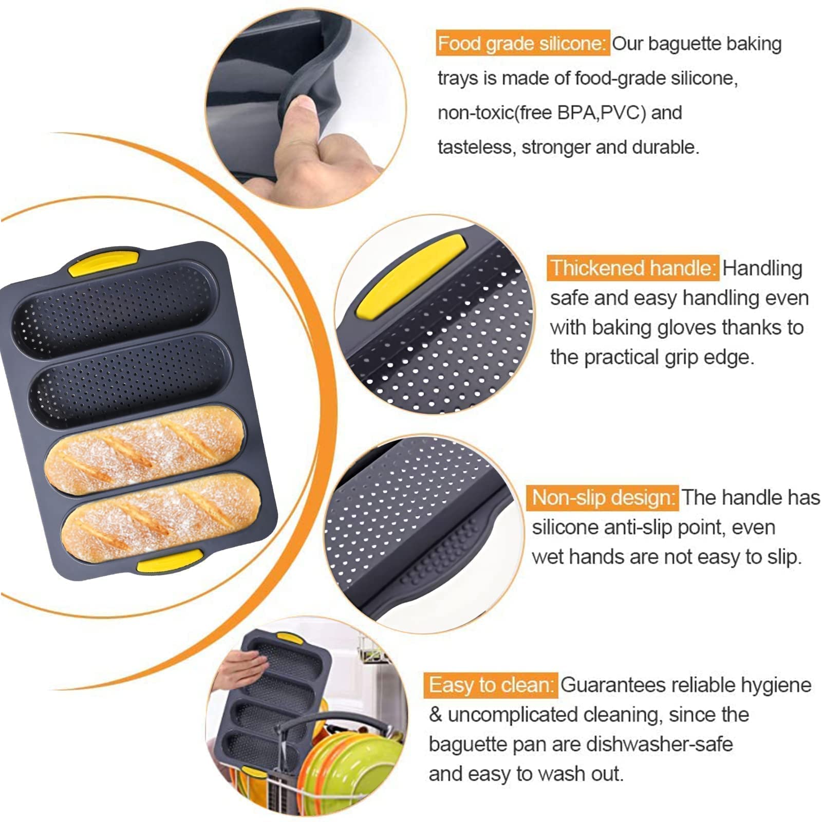 Mujuze Bread Pans For Baking, Silicone Bread Pan With 6 Muffin Cups, French Bread Loaf Pan Nonstick & Heat Resistant Silicone Ba