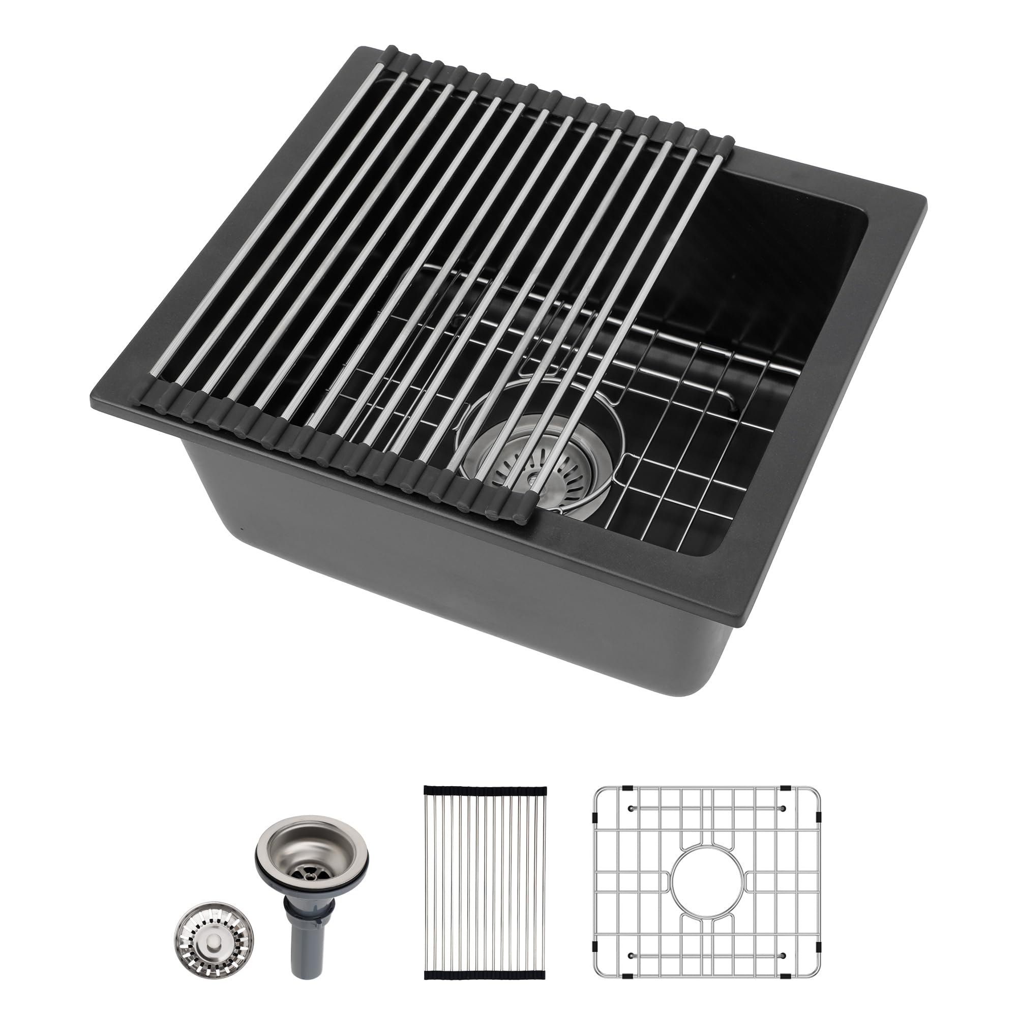 Dcolora 15 Inch Granite Composite Black Bar Sink Undermount Small Kitchen Sink Quartz Prep RV Single Bowl Under Counter Basin DC