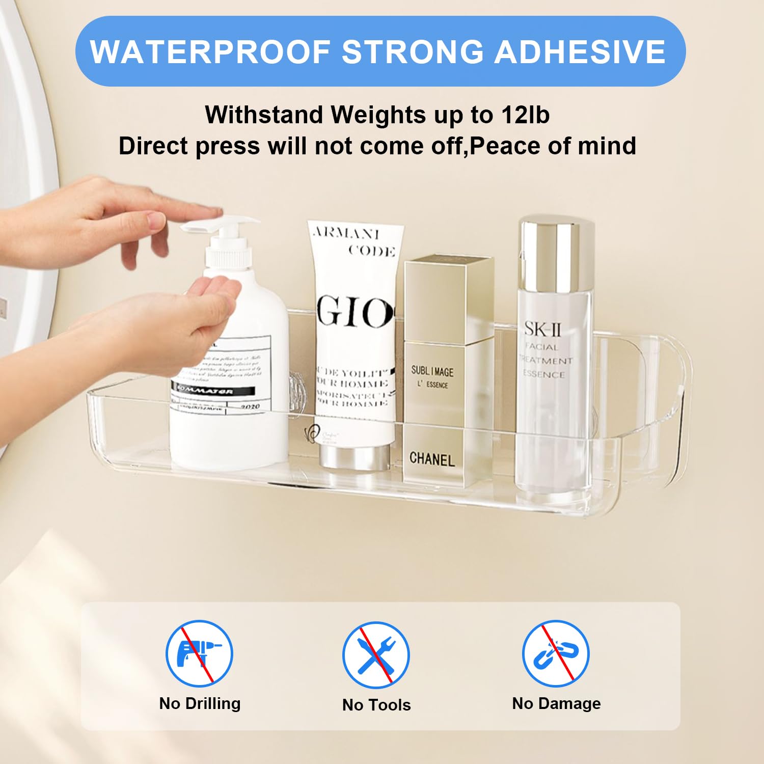 Diesisa 2Pc Plastic Wall Mount Organizer, Adhesive Shelf, Bathroom Shelves For Wall, Self Adhesive Organizer, No Drilling Hang W