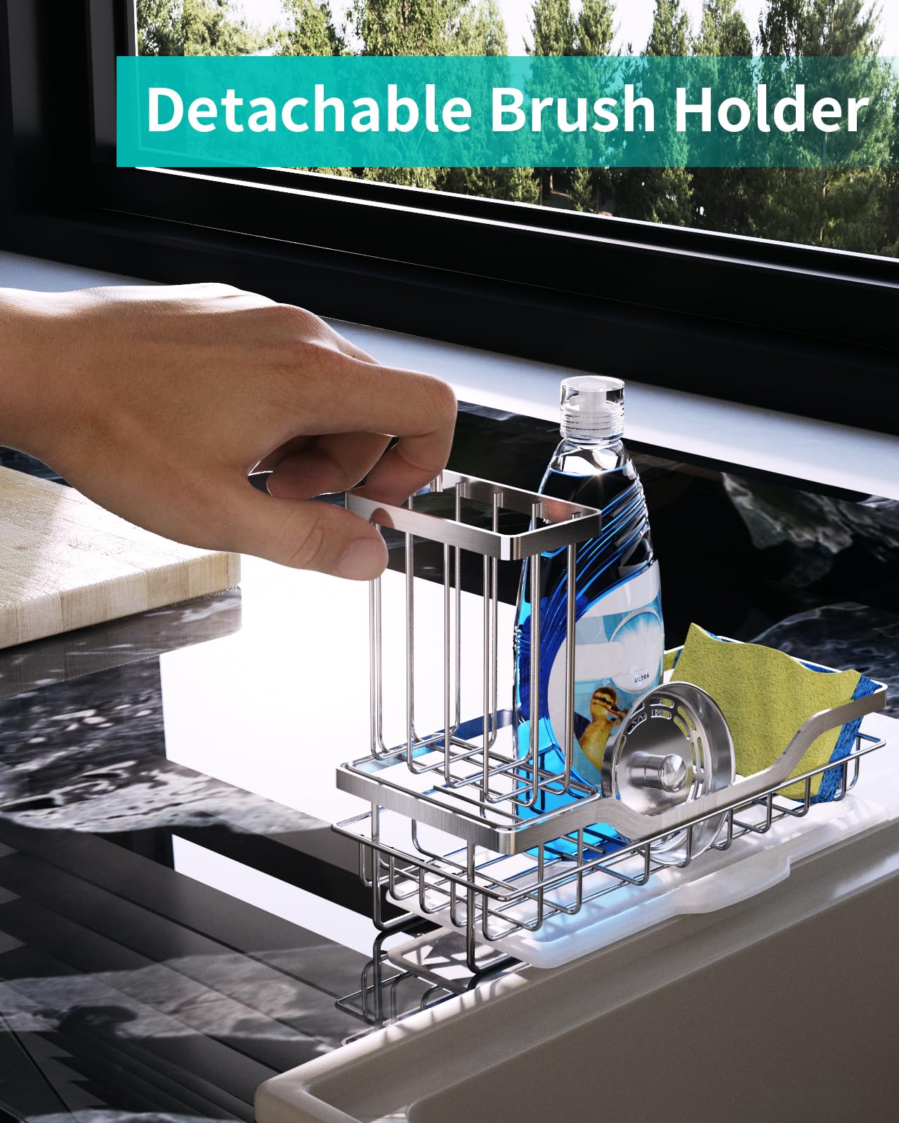 Hapirm Sink Caddy With Brush Holder, Kitchen Sink Organizer With Drain Tray, Rustproof Stainless Steel Sponge Holder For Kitchen