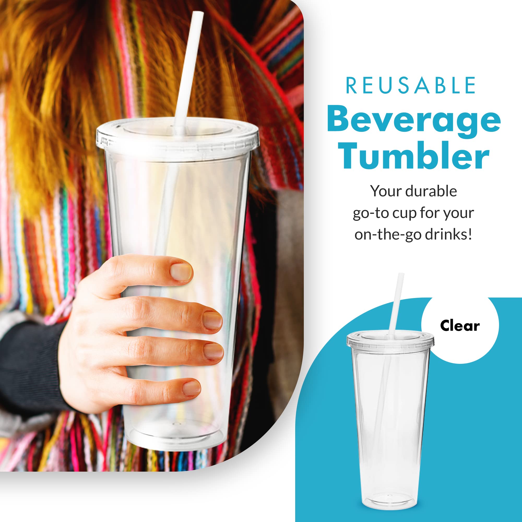 Simply Green Solutions Eco To Go Cold Drink Tumbler - Double Wall -20Oz. Capacity - Clear