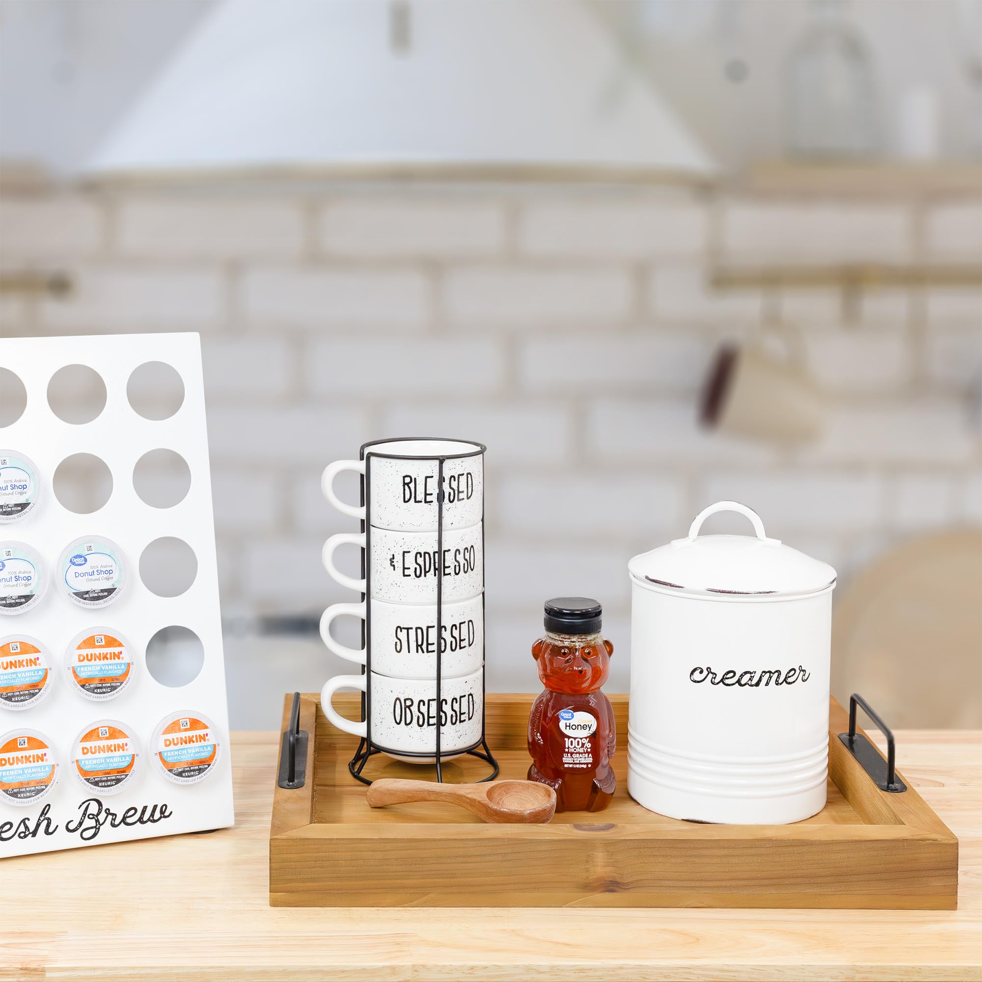 Auldhome Enamelware White Creamer Canister; Rustic Distressed Style Coffee Accessory Storage For Kitchen