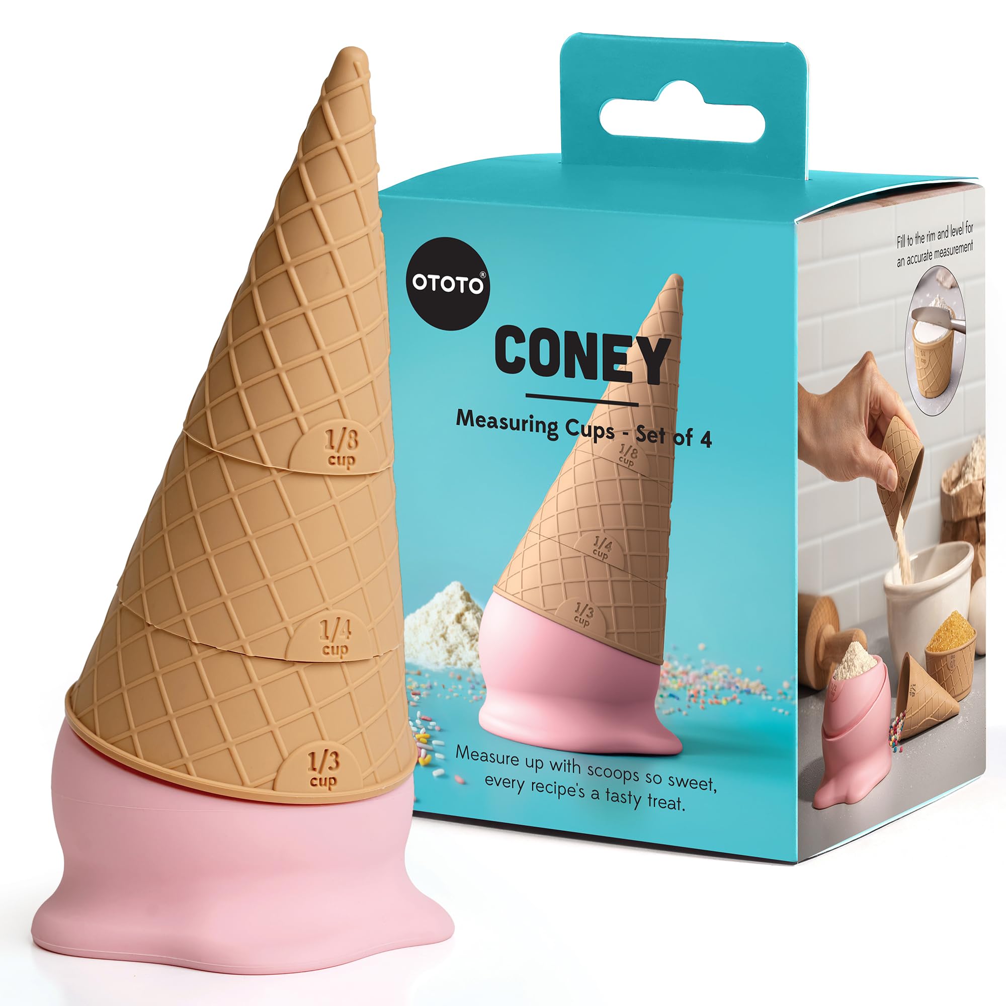 OTOTO Coney Ice Cream Measuring Cups Set  Detachable Plastic Measuring Cup Set for Baking & Cooking, Cute Measuring Cups for Li