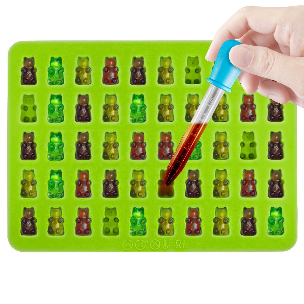 SENHAI Silicone Candy Molds & Ice Cube Trays - 3 Pack Bear Design, Green, Blue, Red