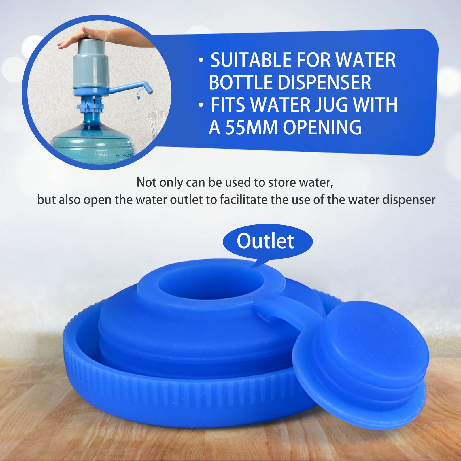 Kinggrand Kitchen 5 Gallon Water Jug Cap Matches Water Bottle Dispenser 4 Pack Reusable Water Bottle Cap Silicone No Spill Top L