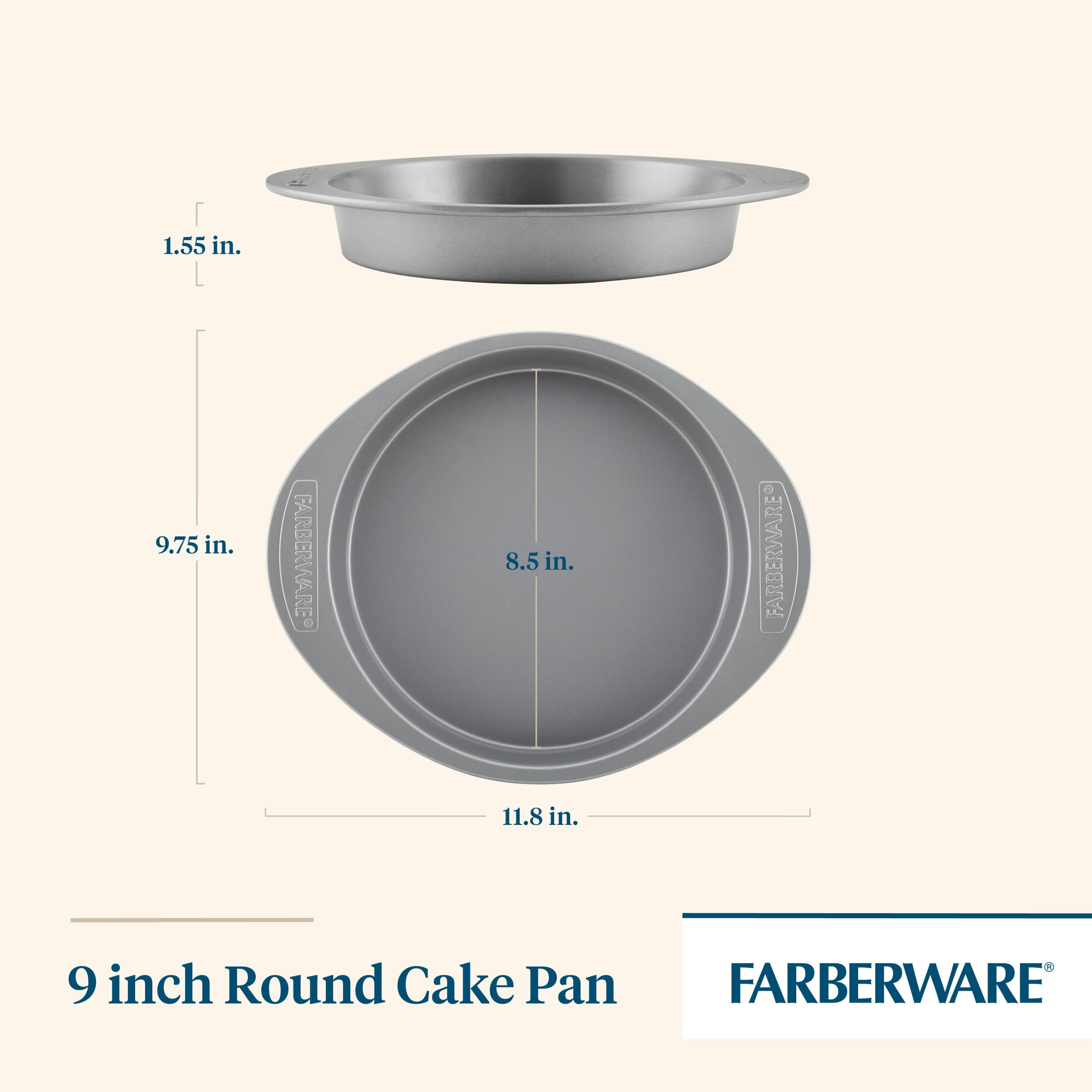 Farberware Nonstick Bakeware Baking Pan / Nonstick Cake Pan, Round - 9 Inch, Gray, 1 Count (Pack Of 1)