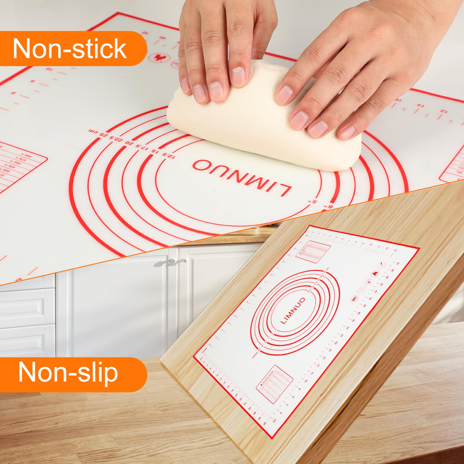Silicone Pastry Mat Extra Thick Non Stick Baking Mat, Fondant Mat,Counter Mat,Dough Rolling Mat, Oven Liner, Pie Crust Mat (24''