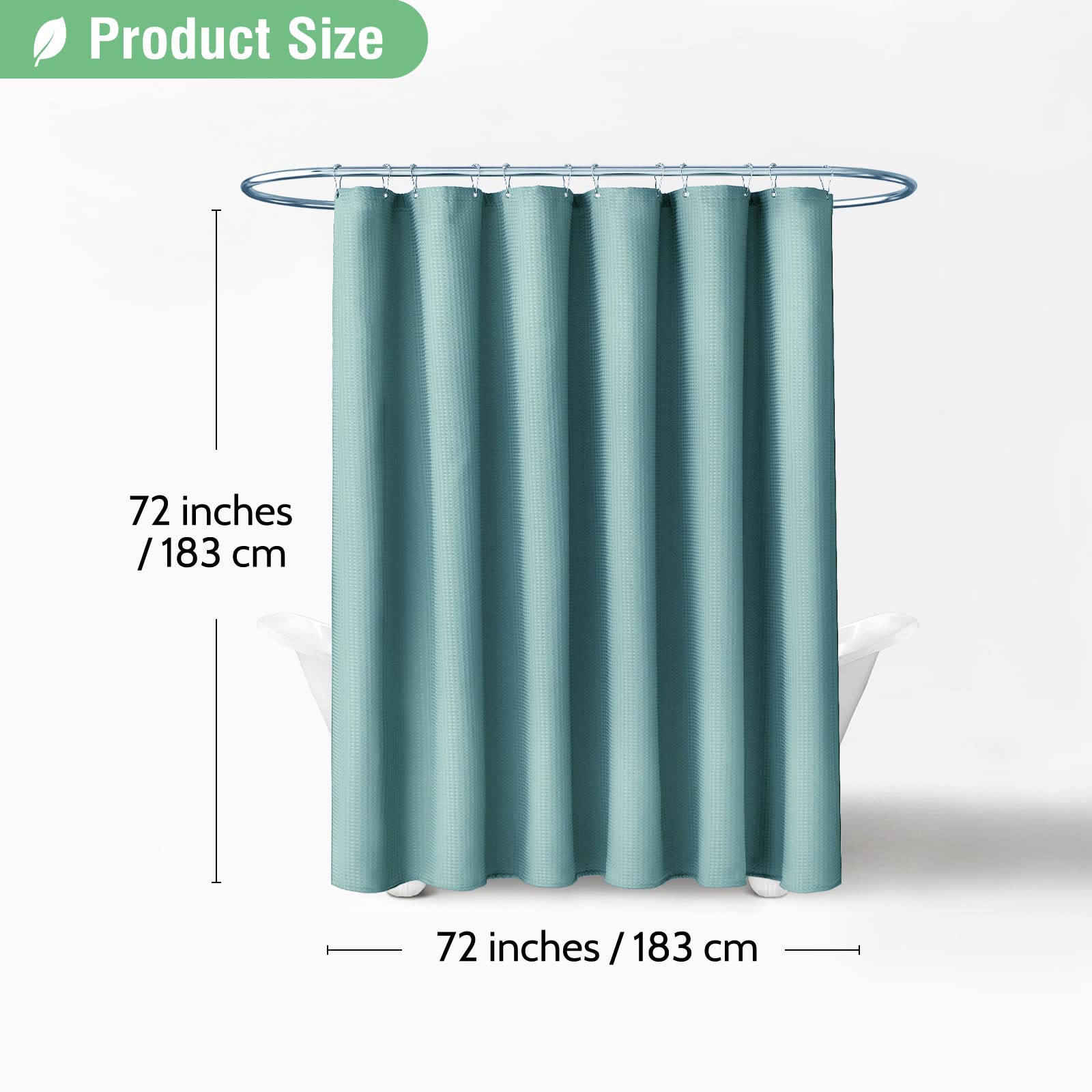 Dynamene Teal Fabric Shower Curtain For Bathroom - Waffle Weave Heavy Duty Cloth , 256Gsm Hotel Luxury Weighted Polyester Bath C
