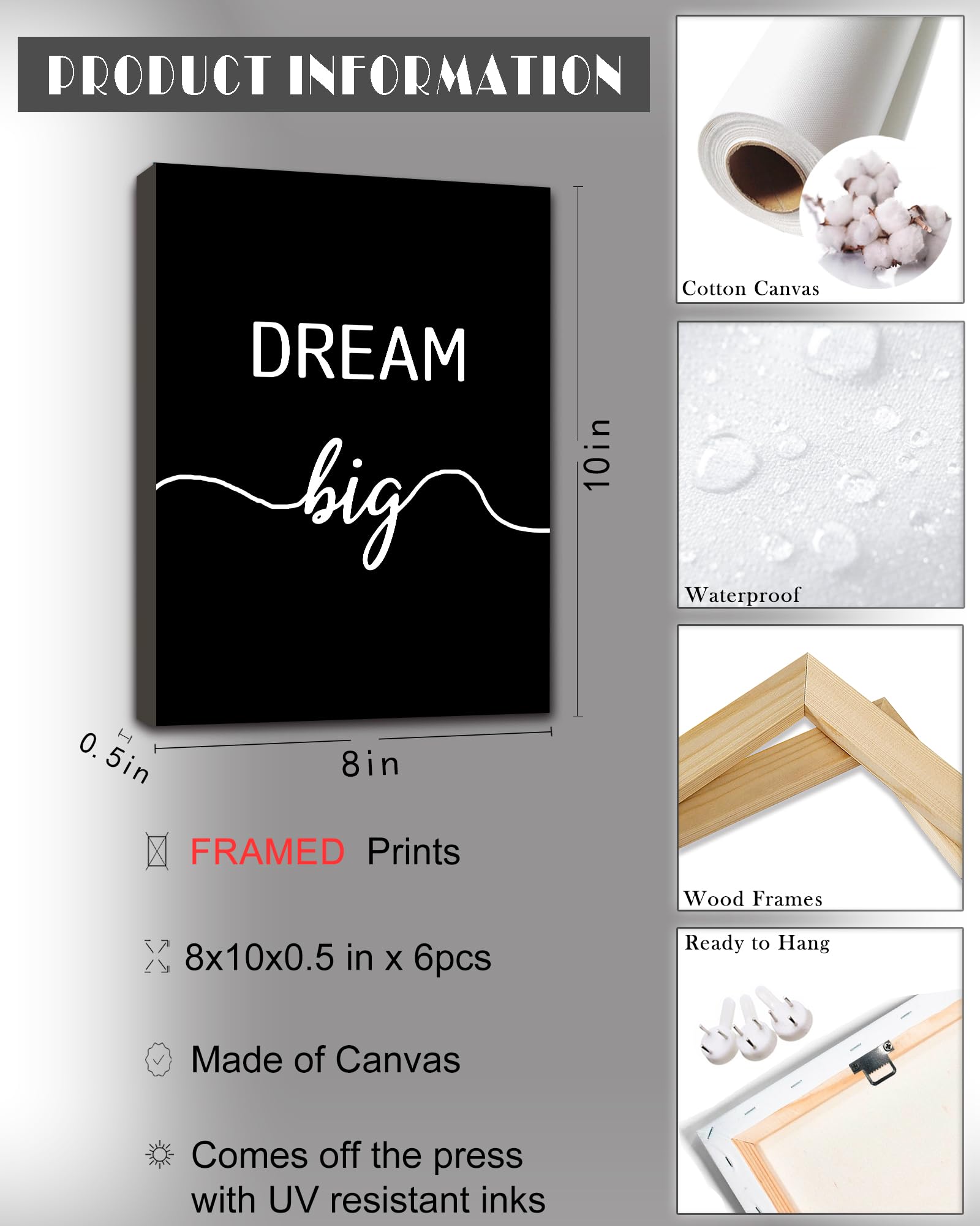 Drsoum Motivational Wall Decor Inspirational Office Wall Art Framed Black Quotes For Living Room Encouraging Canvas Posters For