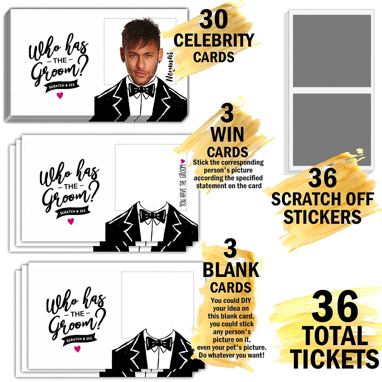 Bridal Shower Games - Who Has The Groom Scratch Off Celebrity Cards, Bachelorette Party Games Supplies - 36 Cards(Xl01-Baica) Wh