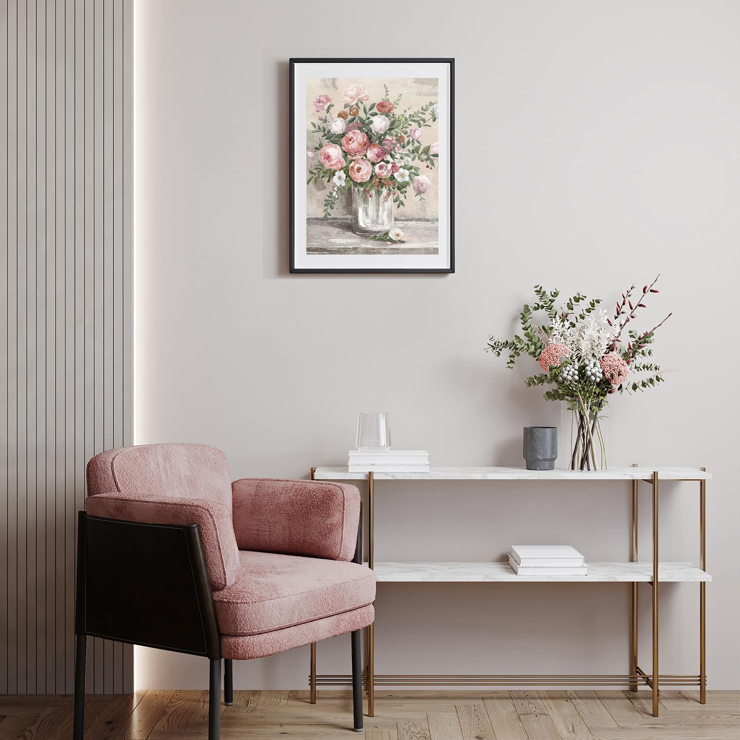Dazzlewall Vintage Floral Canvas Wall Art Farmhouse Still Life Posters Rustic Pink And White Flower Vase Prints Botanical Oil Pa