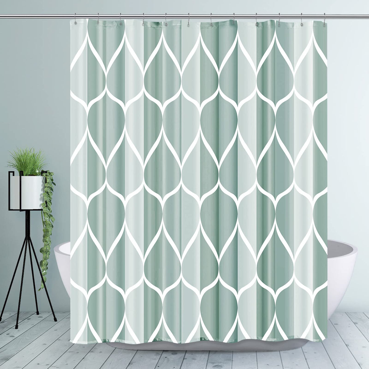 Gelbchu Dark Green Geometric Shower Curtain, Waterproof Design And Polyester, Quick-Drying, Weighted Hem, Green Fabric Shower Cu