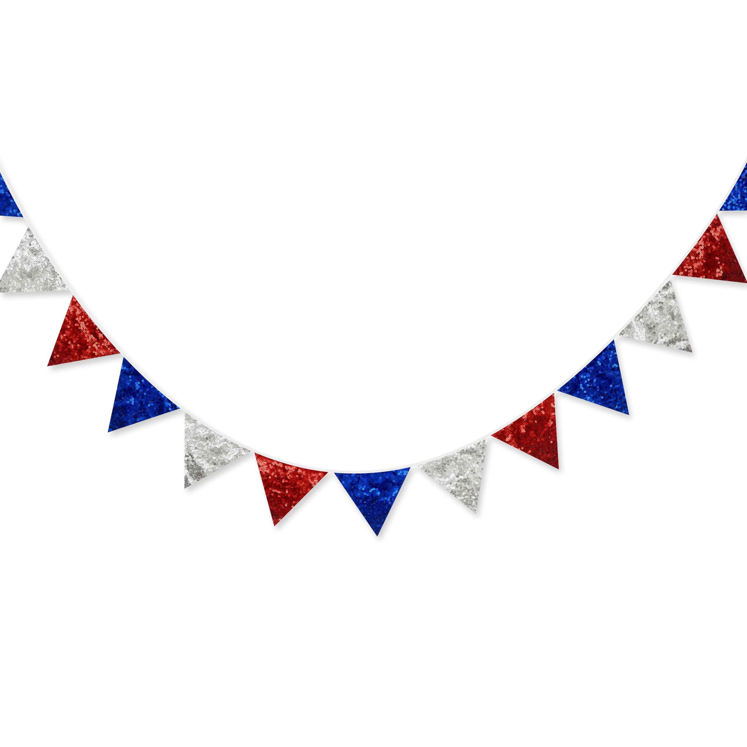 Pinkblume Red Blue Silver Decorations Double Sided Sequin Fabric Triangle Pennant Banner Flag Bunting Garland For Nursery Classr