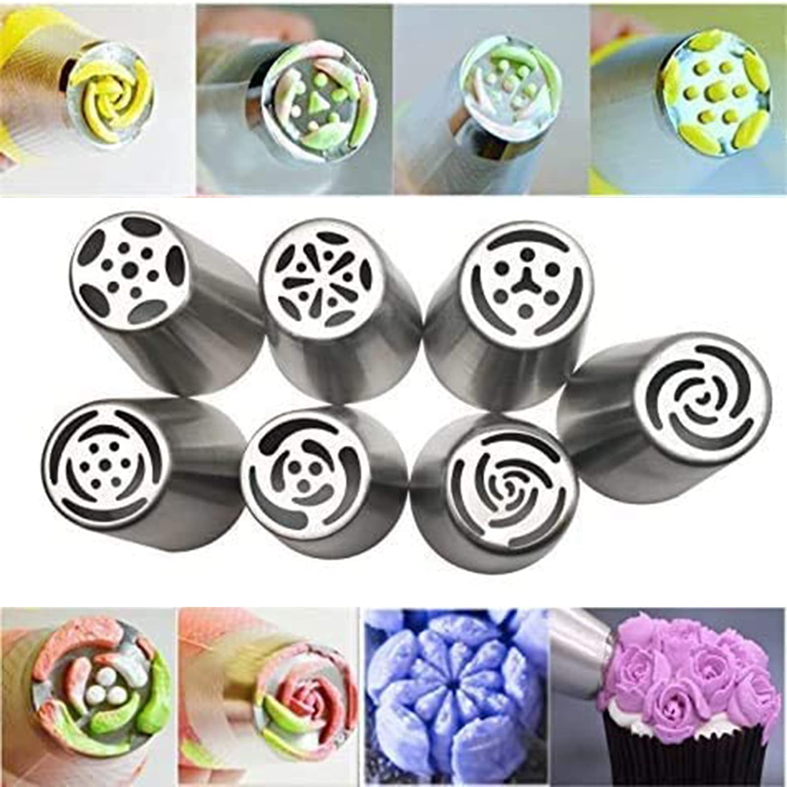 Nc Russian Icing Piping Nozzles Tip, Hsxxf 7Pcs Russian Piping Tips Stainless Steel Piping Tips Piping Nozzles Cake Piping Icing