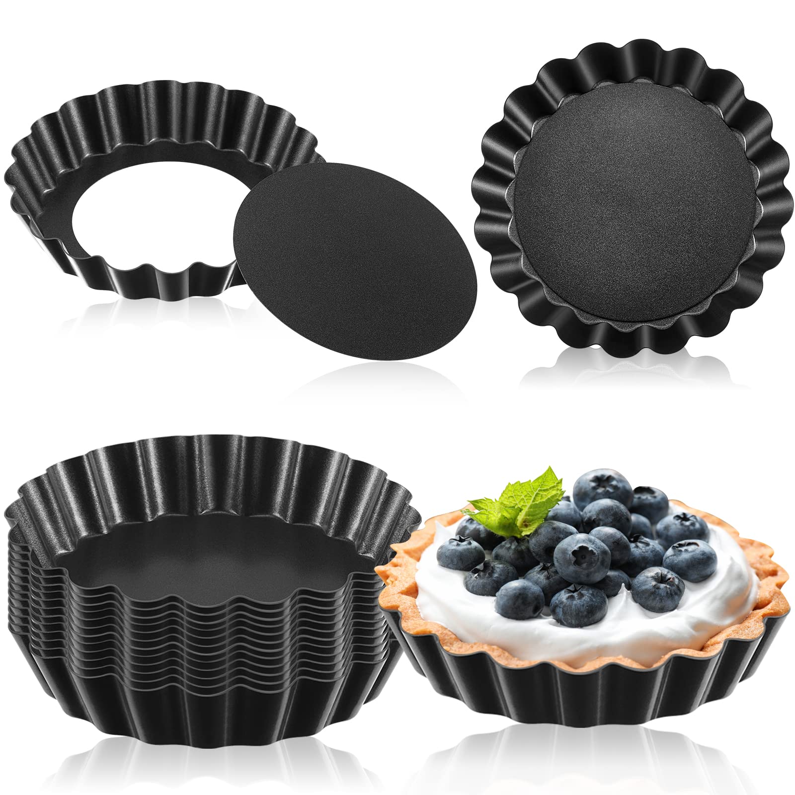 Tessco 16 Pieces Mini Tart Pans With Removable Bottom Nonstick Quiche Pan Mini Pie Pans Mini Tart Pans Bakeware Mold Fluted Side