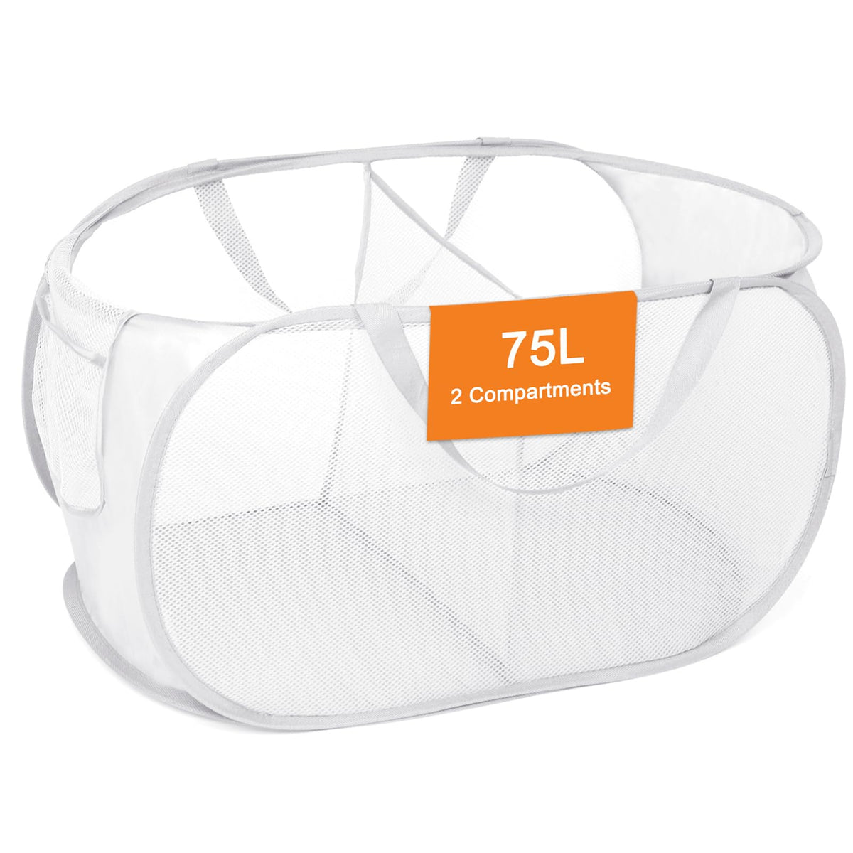 Durable Collapsible Laundry Baskets, Foldable Mesh Pop Up Laundry Basket, 2 Compartments Laundry Hamper, Easy To Carry & Sort Cl