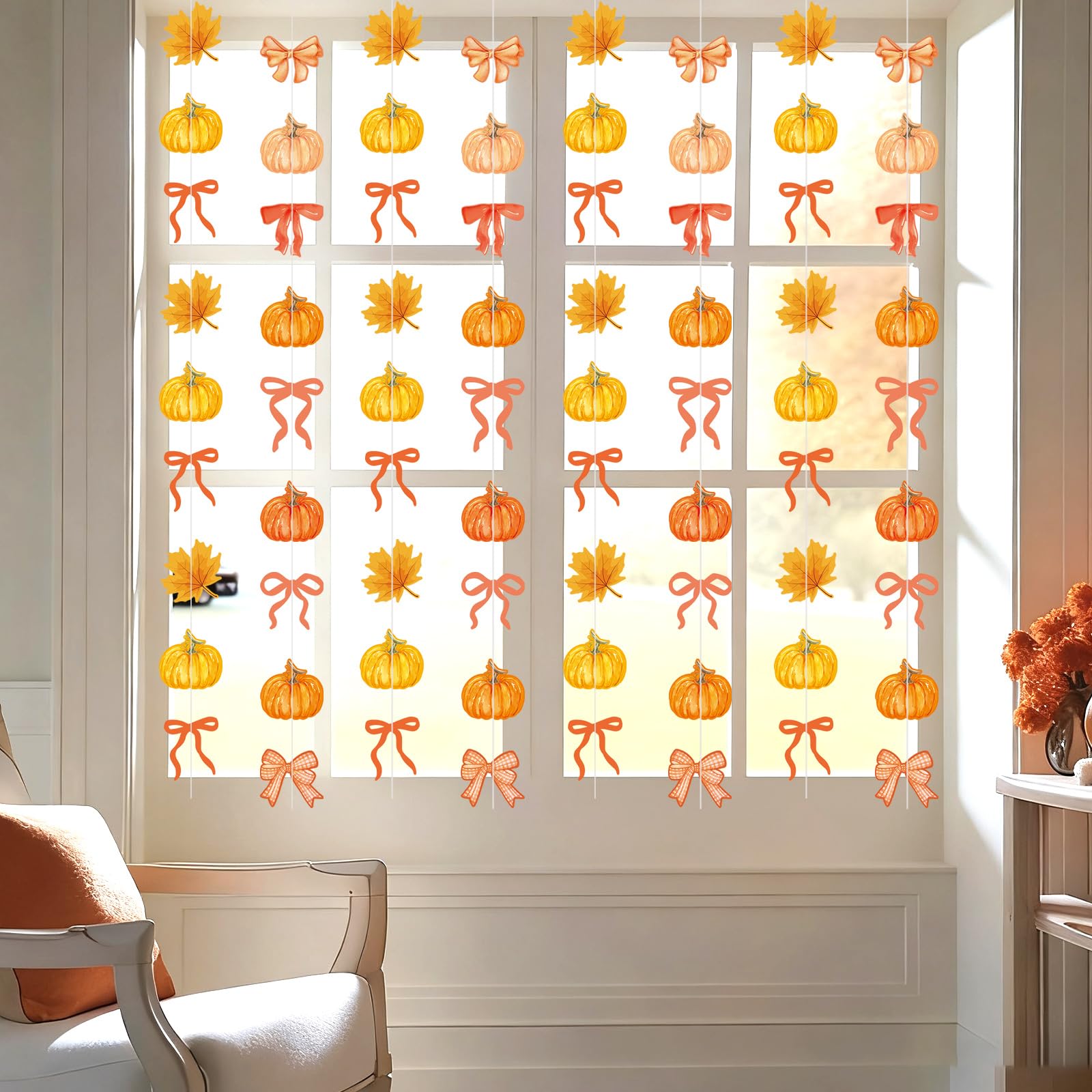 TaoBary 8 Pack Fall Decor Fall Pumpkin Garland 6.56 ft Orange Pumpkin Paper Bow Hanging Banner for Thanksgiving Autumn Harvest B