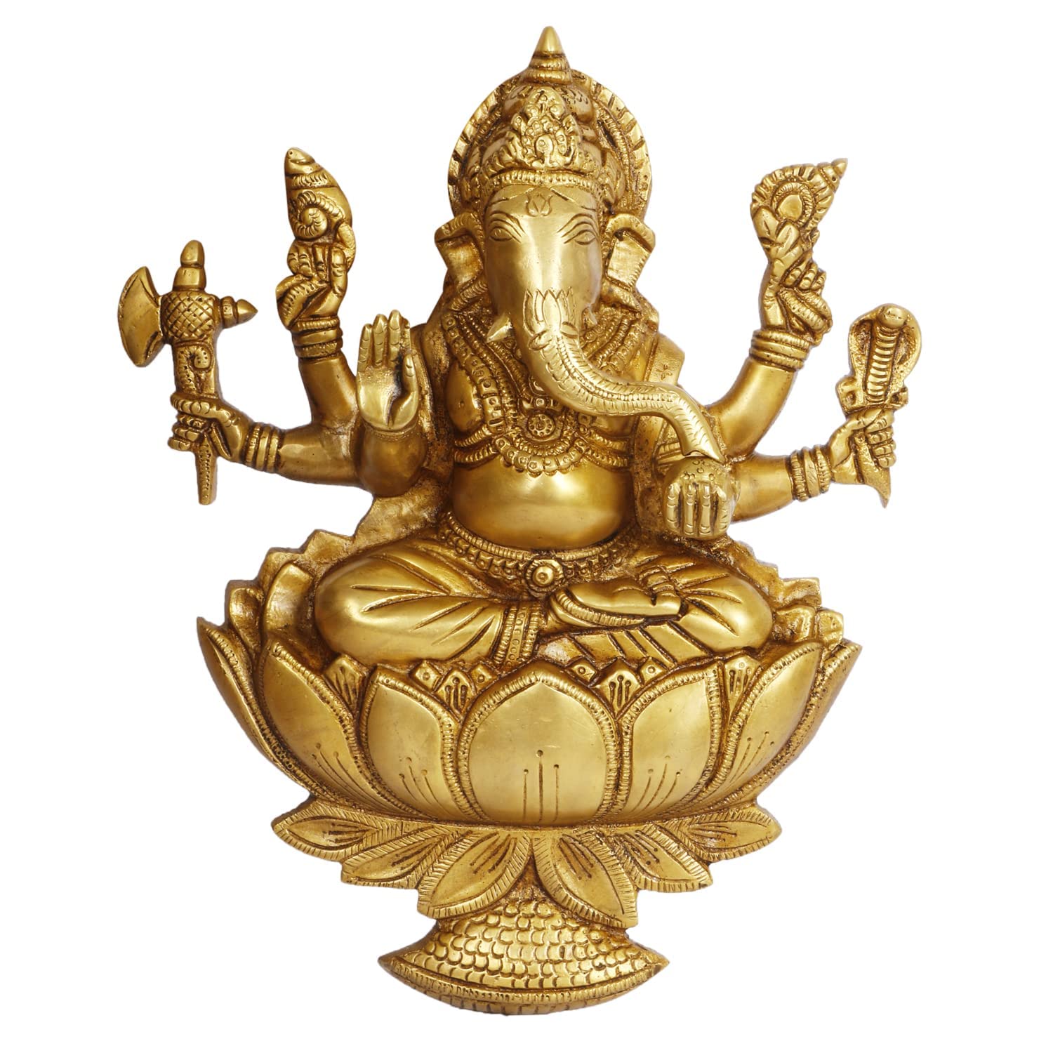 Kartique Brass Bhagwan Ganesh Wall Hanging Ganpati Dcor Ganesha Home Living Room Mandir Wall Dcor Gold Color Height 12 Inch