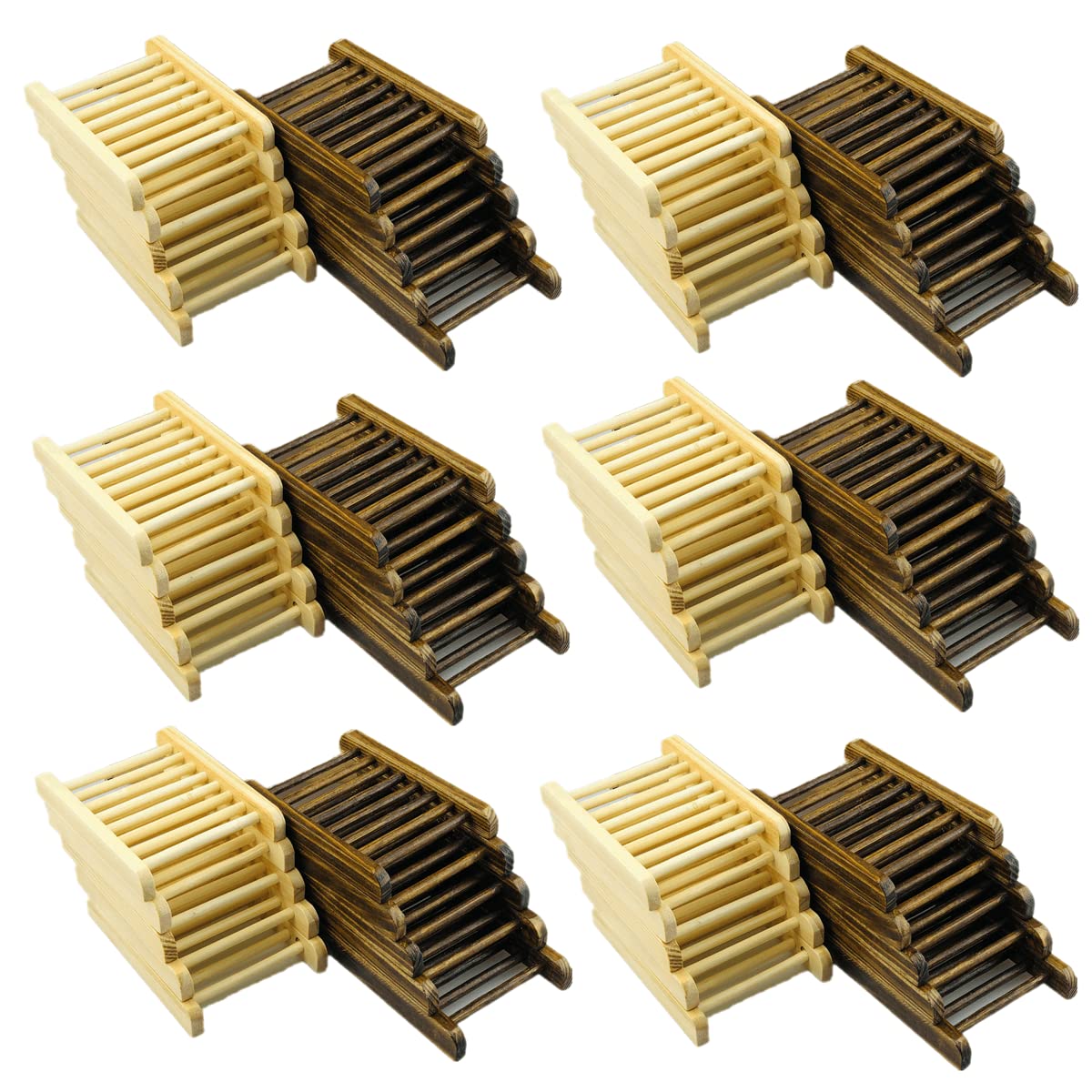 60 Piece Home Bamboo Wood Soap Holder Bathroom Wood Soap Dish Hand Craft Bathtub Shower Dish Accessories (Charcoal And Wooden)