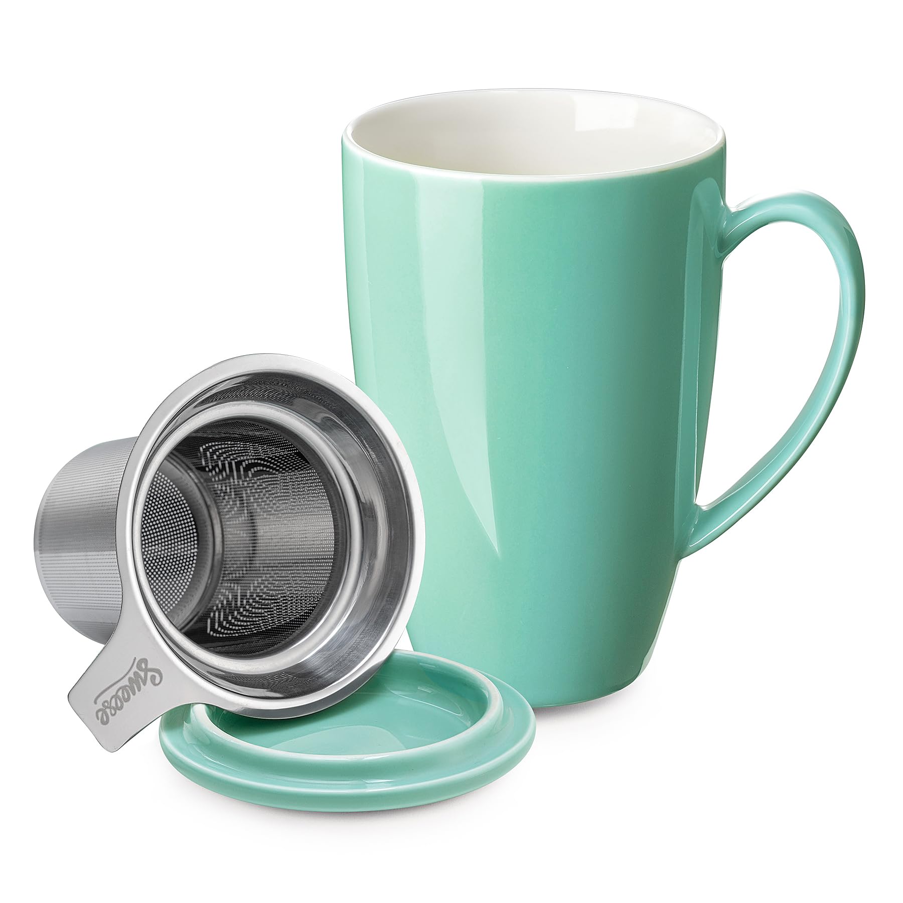 Sweese Porcelain Tea Cup with Infuser and Lid, 15oz Microwave Safe Tea Mug - Quality Tea Infuser Cup for Hot Water