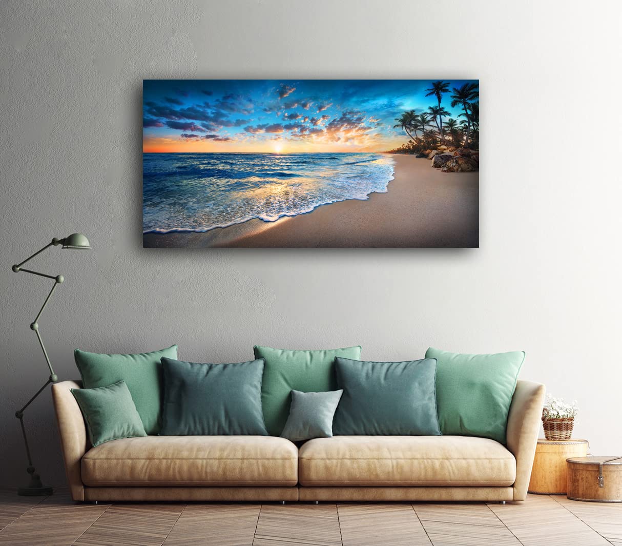 Jiuqinghua Canvas Print Wall Art - Blue Beach Ocean Landscape - 40" x 20" - Framed Wood Decor for Living Room, Bedroom, Office