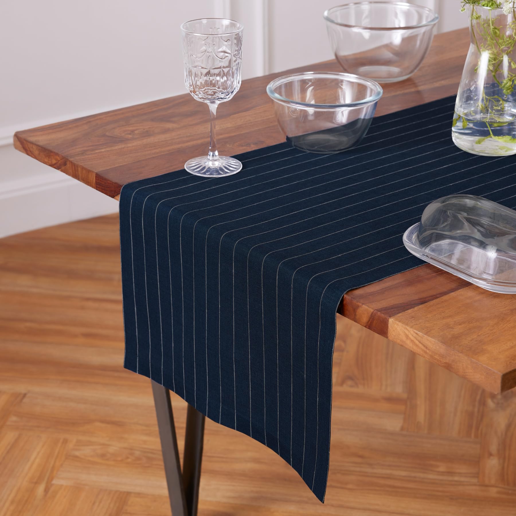 Solino Home Pinstripe Linen Navy And White Table Runner 120 Inches Long - 100% Pure Linen Dining Table Runner 16 X 120 Inch Idea