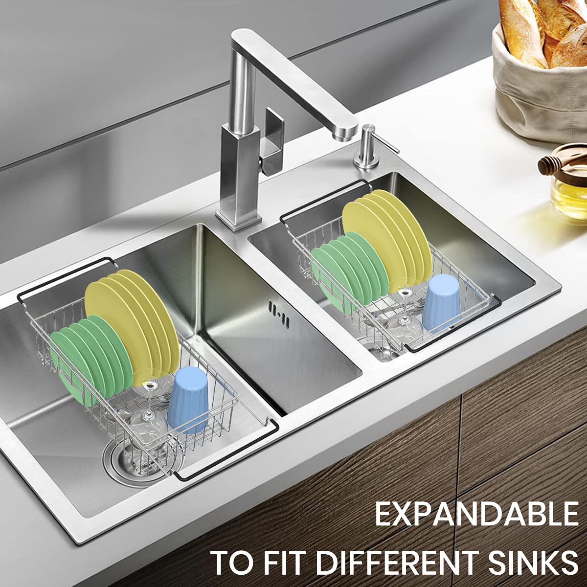 Treelen Expandable Dish Drying Rack Over The Sink Small Dish Drainer In Sink Adjustable Rustproof Sink Strainers For Kitchen-304