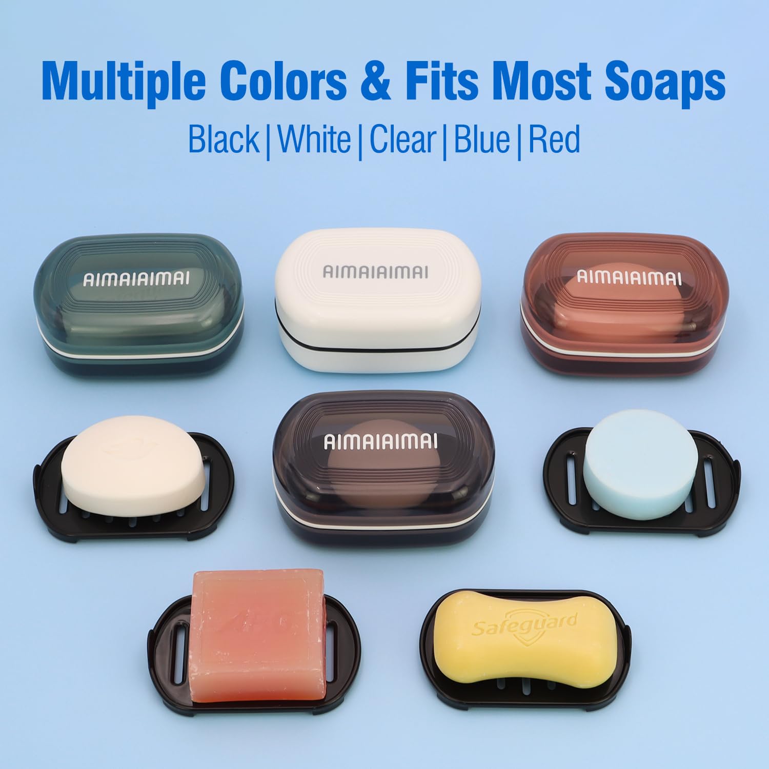 Aimaiaimai Soap Holder, Portable Travel Soap Case, Soap Dish With Lid, Soap Box With Removable Draining Layer, Soap Container Fo