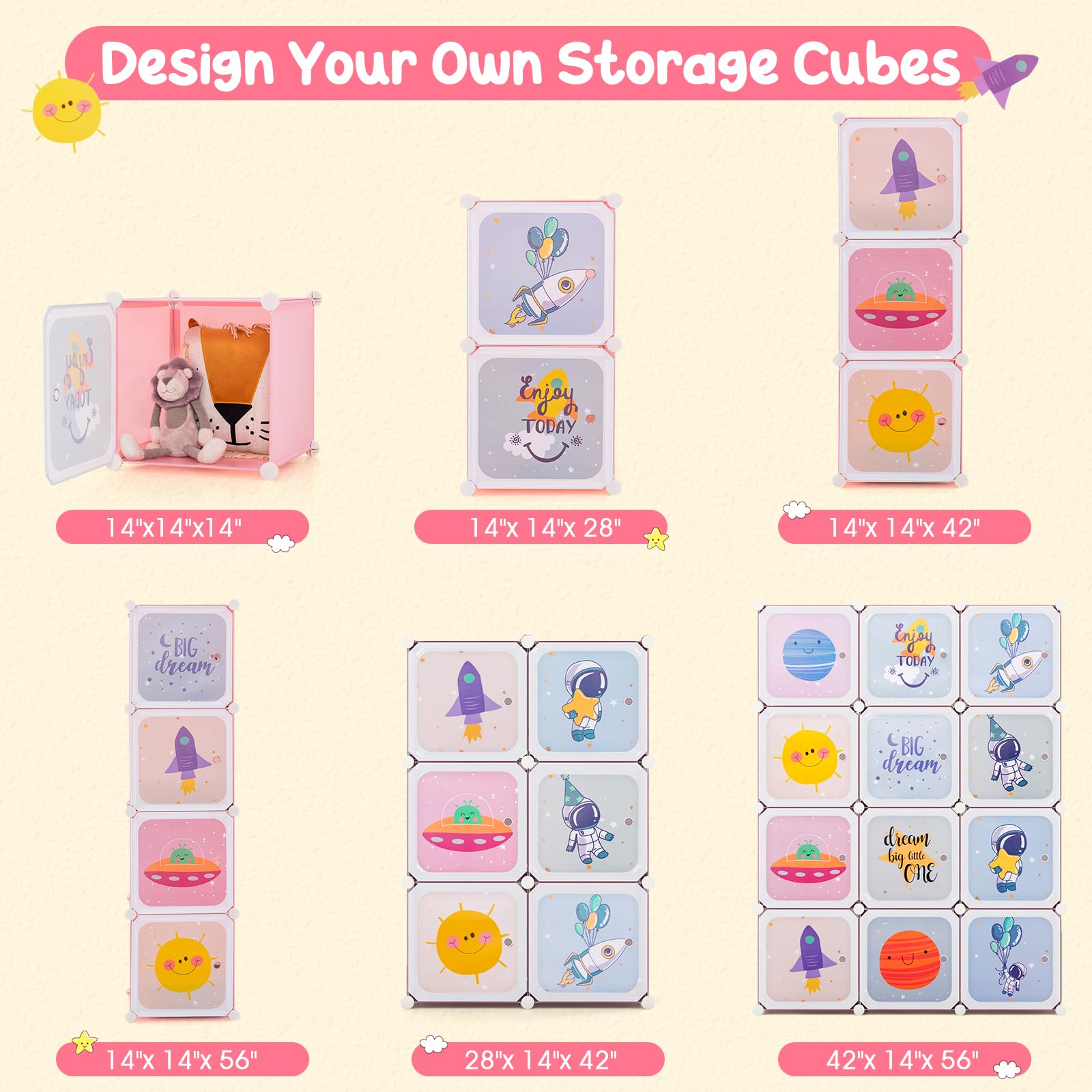 Infans Children Wardrobe, Kid Closet Portable Baby Dresser Cute For Kids Bedroom Nursery Armoire With Doors 12 Cube 2 Hanging Se