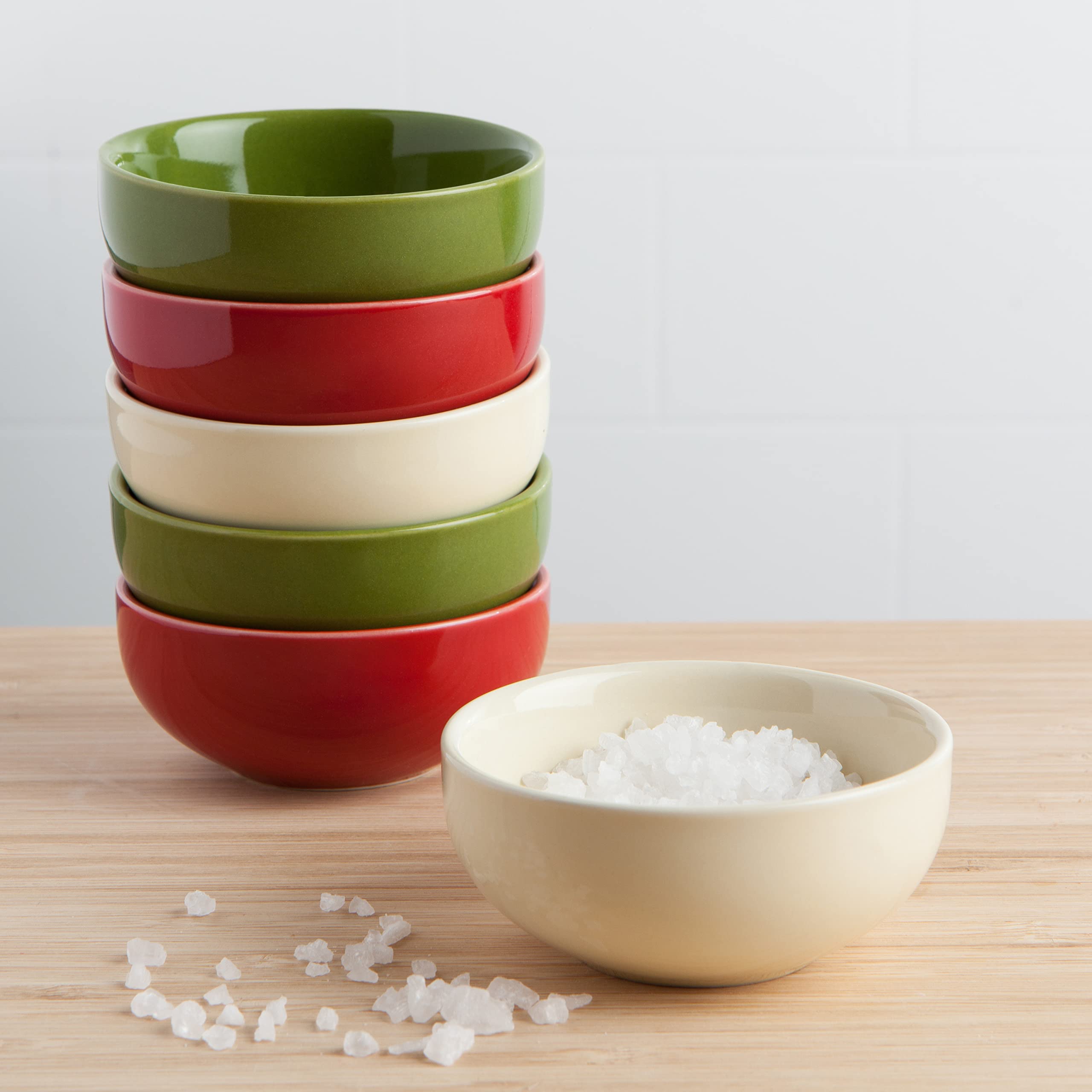 Now Designs Christmas Decor Ceramic Pinch Bowl Set, Soy Sauce Dish, Set Of 6, 2 Oz