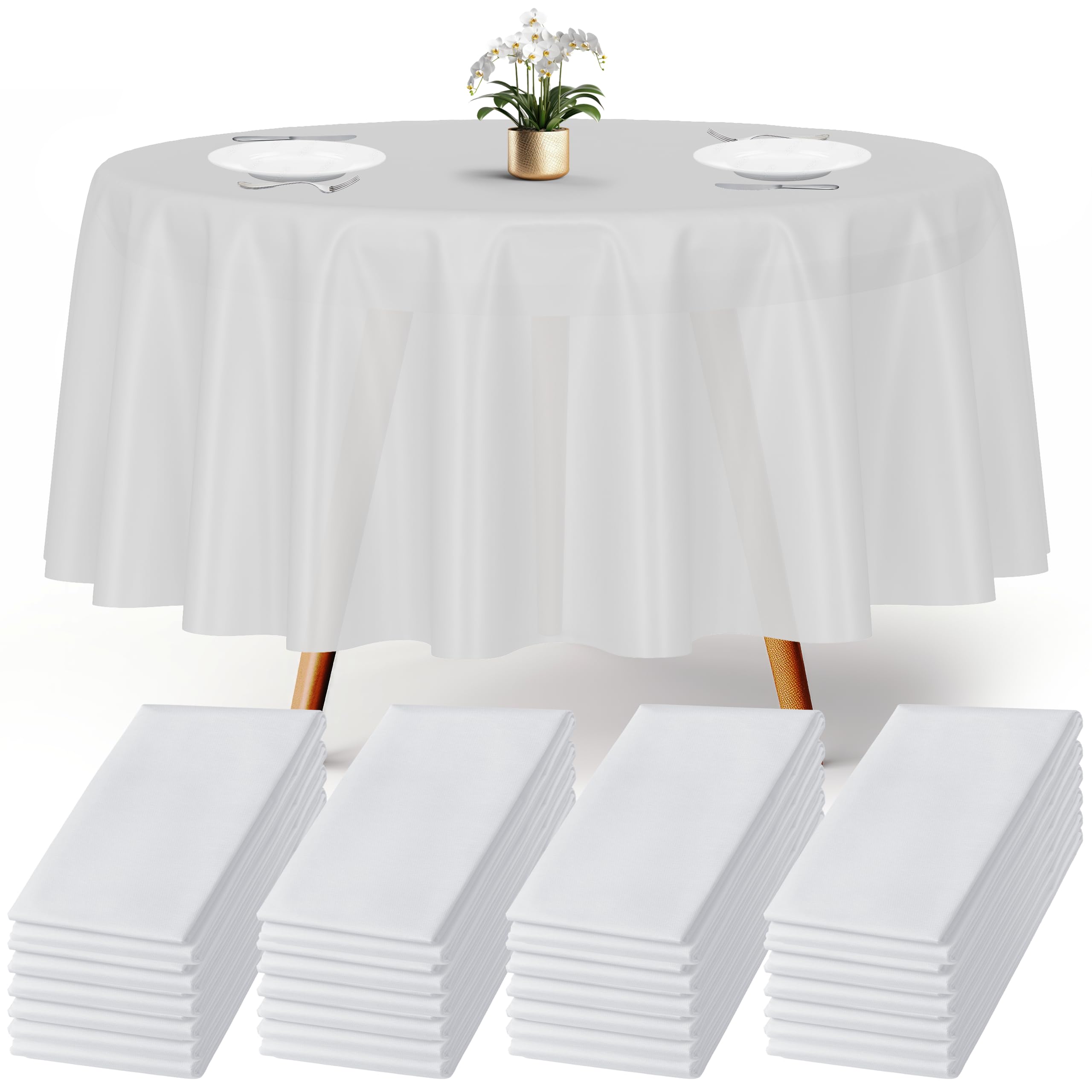 Prestee 24 White Round Plastic Tablecloth, 84'' Plastic Table Cloth, Disposable Tablecloths, White Tablecloths, Plastic Table Co