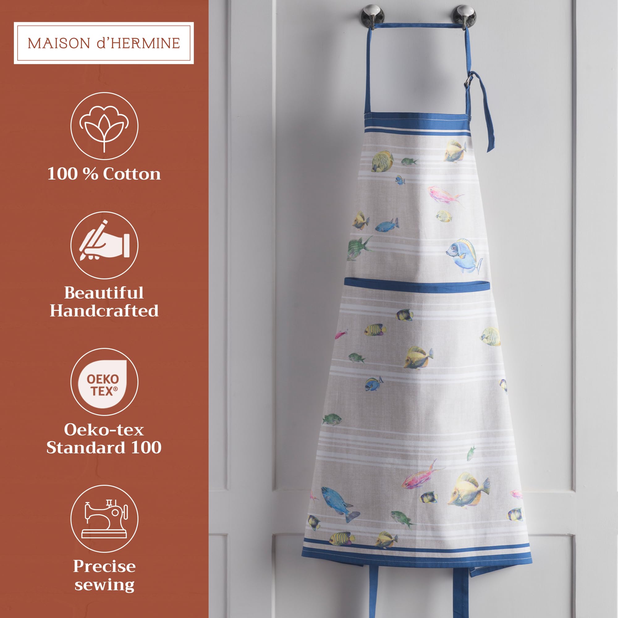 Maison D Hermine Apron 100% Cotton 2750 Inch X 3150 Inch 1 Piece Adjustable Neck Strap Cloth Apron With Center Pocket & Long Tie