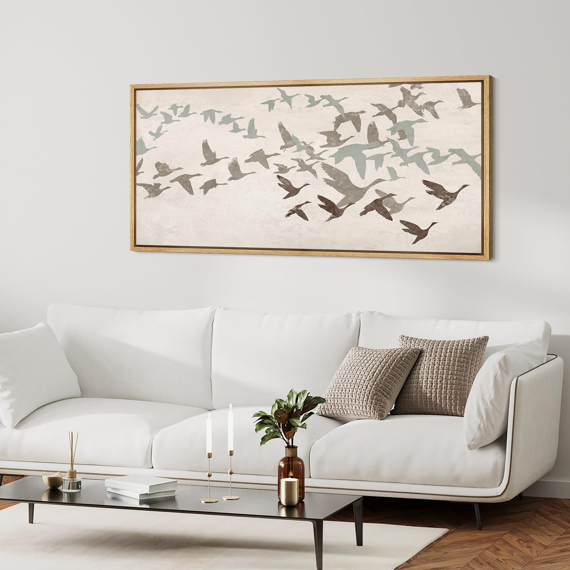 Mudecor Extra Large Framed Canvas Print Wall Art Wild Freedom Assorted Birds In Flight Antique Retro Fine Art Illustrations Deco