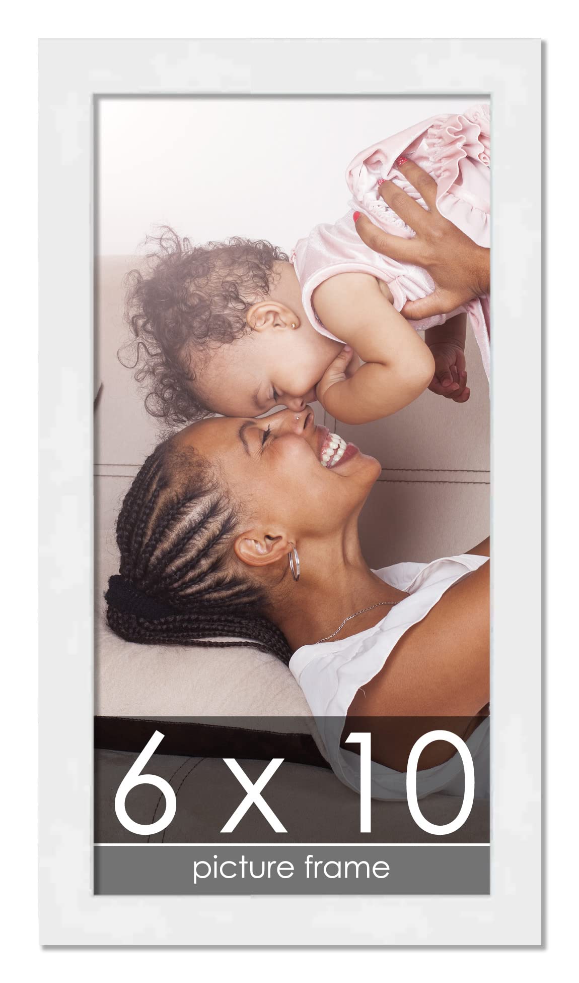 Poster Palooza 6x10 Frame White Solid Pine Wood Picture Frame | UV Acrylic, Foam Board Backing & Hanging Hardware