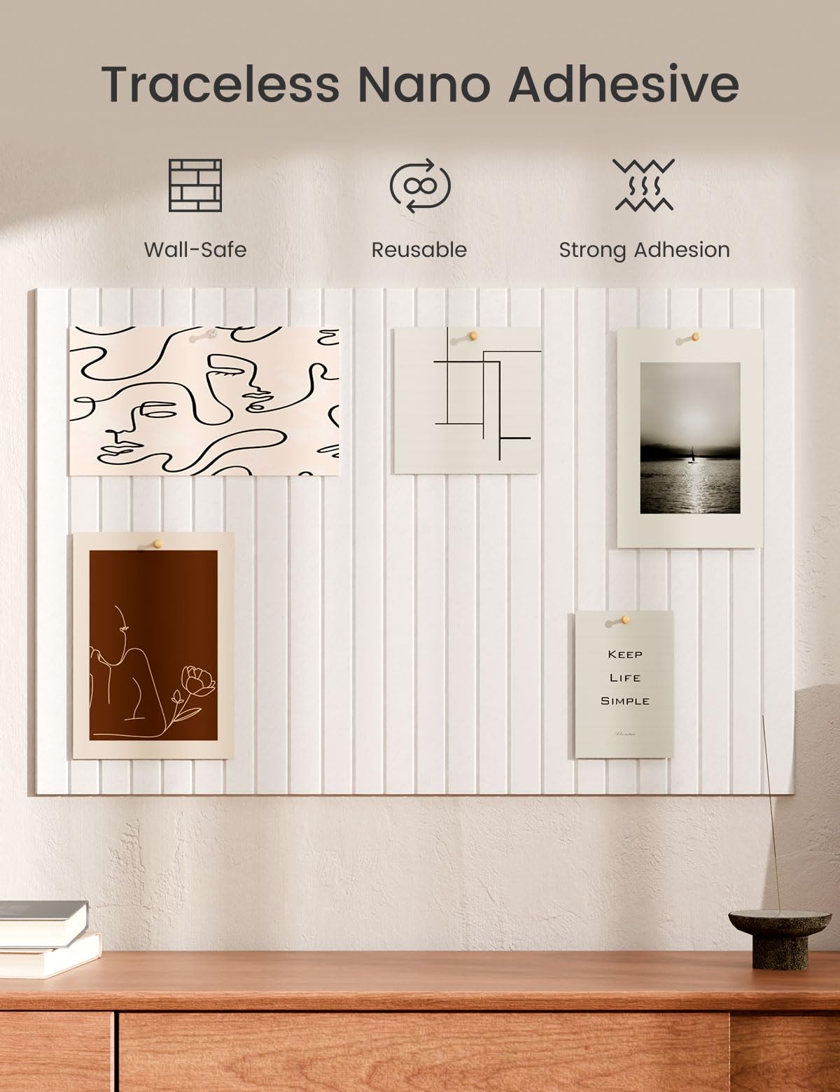 Bumusty Large Cork Board Alternative-36 x24 Felt Bulletin Board Tiles, with 30 Pushpins, 40 Adhesive Tabs, 6-Pack Slat Wall Pane
