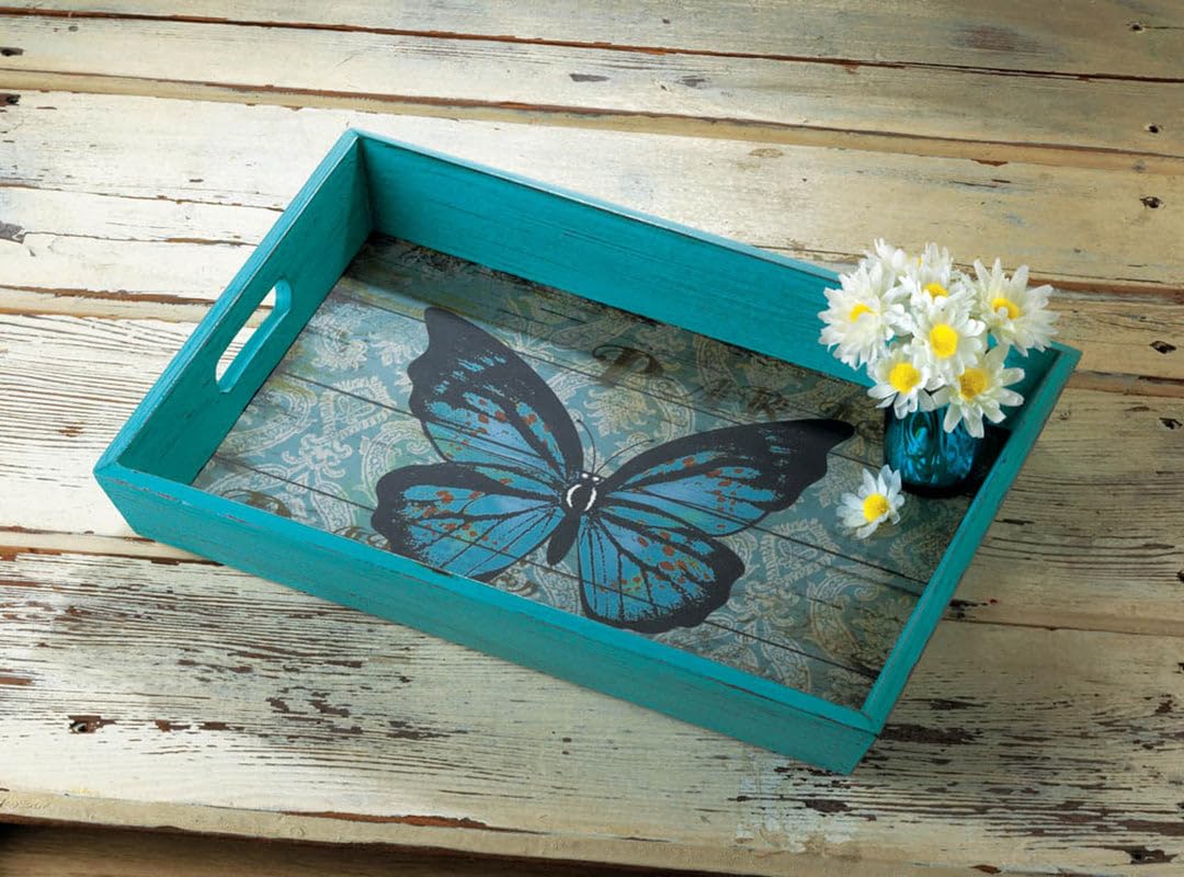 Blue Butterfly Serving Tray 16X12.25X2