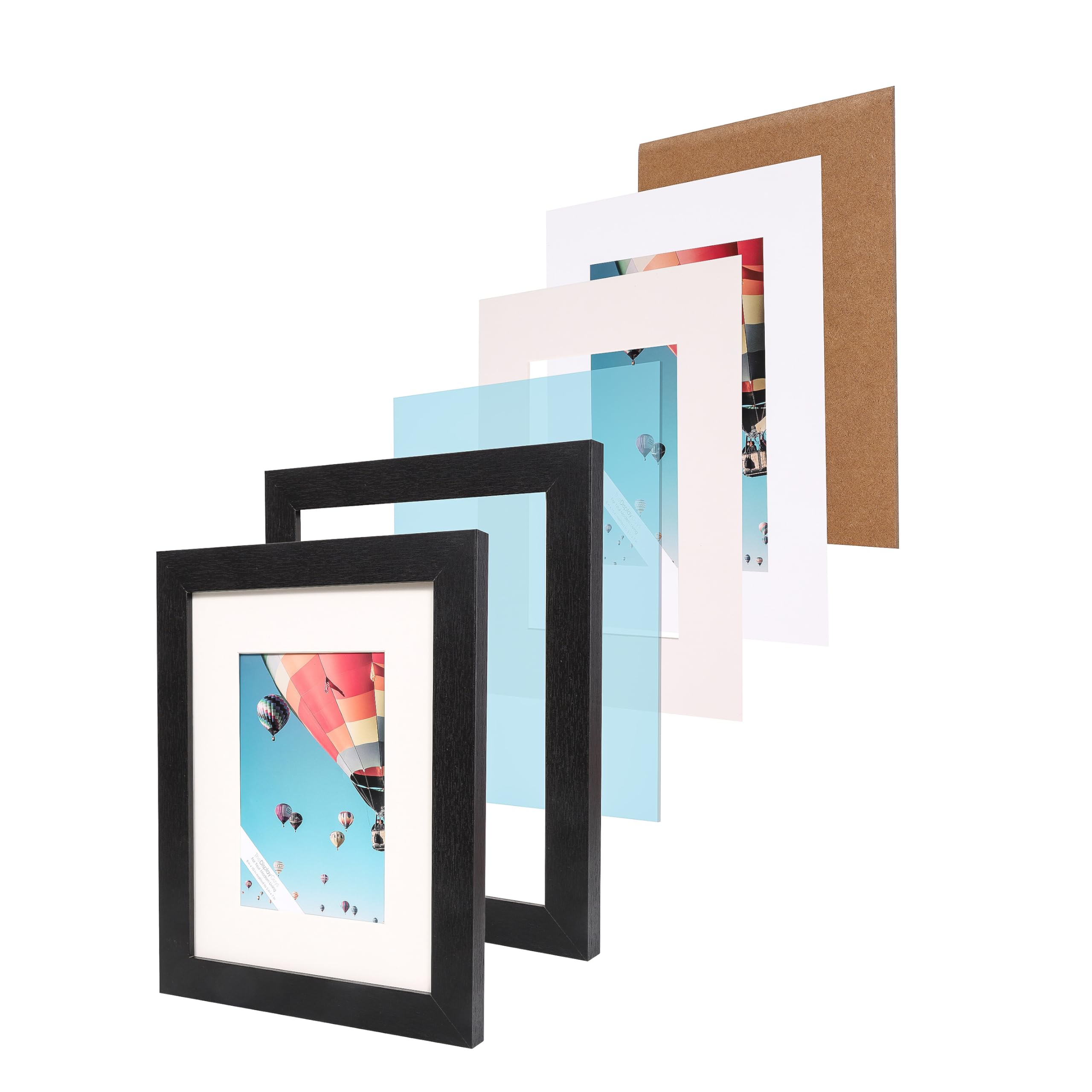 The Display Guys - Black Wooden Minimalist Picture Frames Set - Tempered Glass - 8x10 matted to 5x7 - Tabletop Easel - 4-Pack