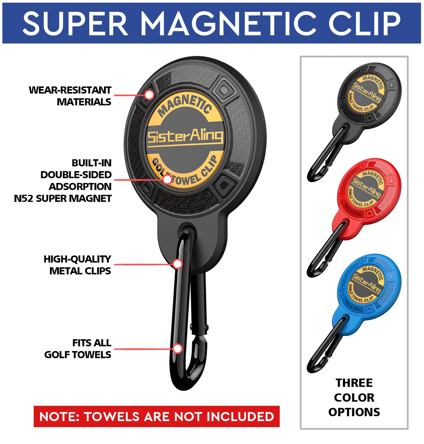 SisterAling Magnetic Clip for Golf Towel Removable Industrial Magnetic Accessories Design for Strong Hold to Golf Carts or Clubs