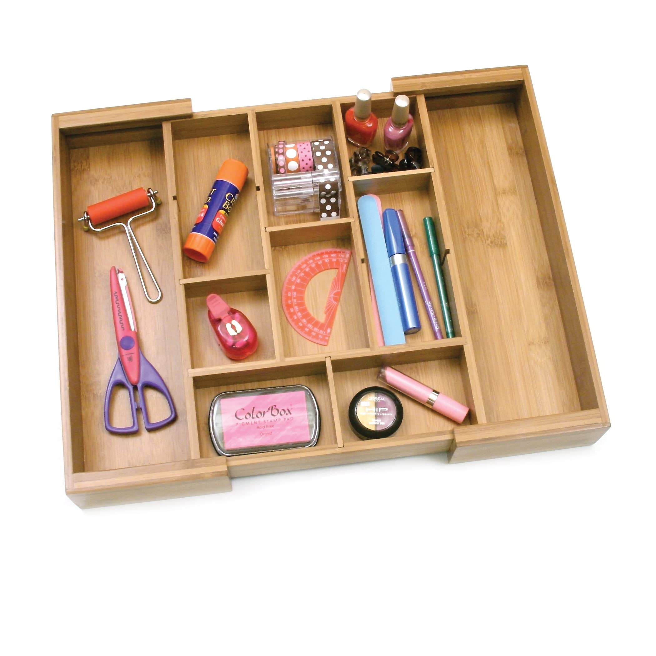 Lipper International 8882 Bamboo Wood Expandable To 18-3/4'' Flatware Drawer Organizer With Removable Dividers