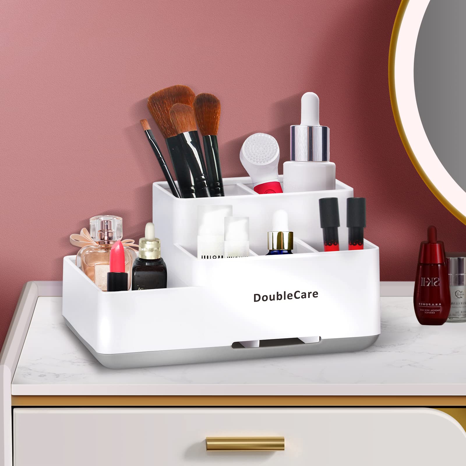 Toothbrush Holder with Anti-Slip Bathroom Organizer Countertop Detachable for Easy Cleaning  Multifunctional Storage Bathroom Caddy for Toothpaste Shaver Great for Home  Vanity Organizer  Office