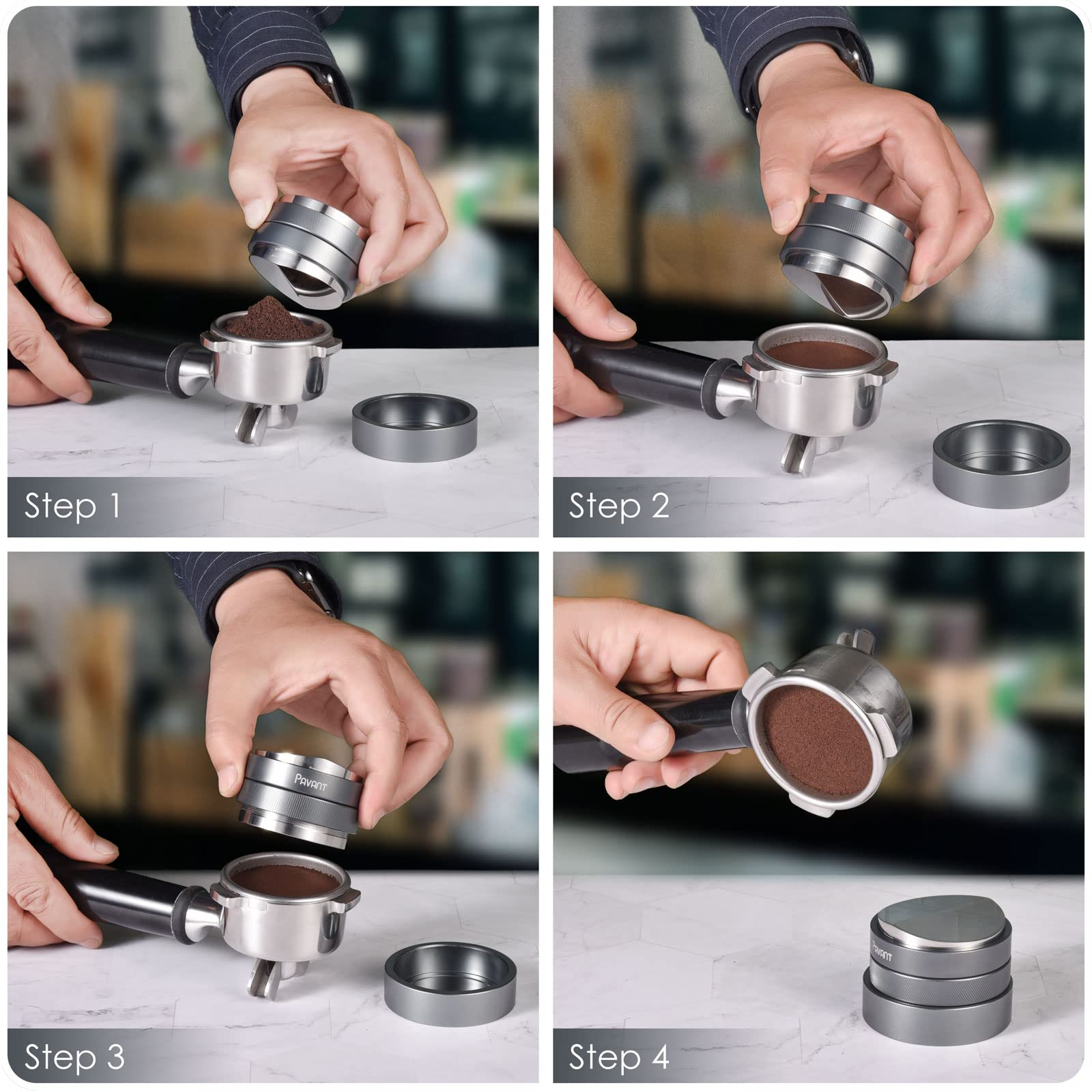 53.3Mm Espresso Wedge Distributor And Palm Tamper, Pavant Dual Head Coffee Distribution Tool With V Shape Base, Adjustable Depth