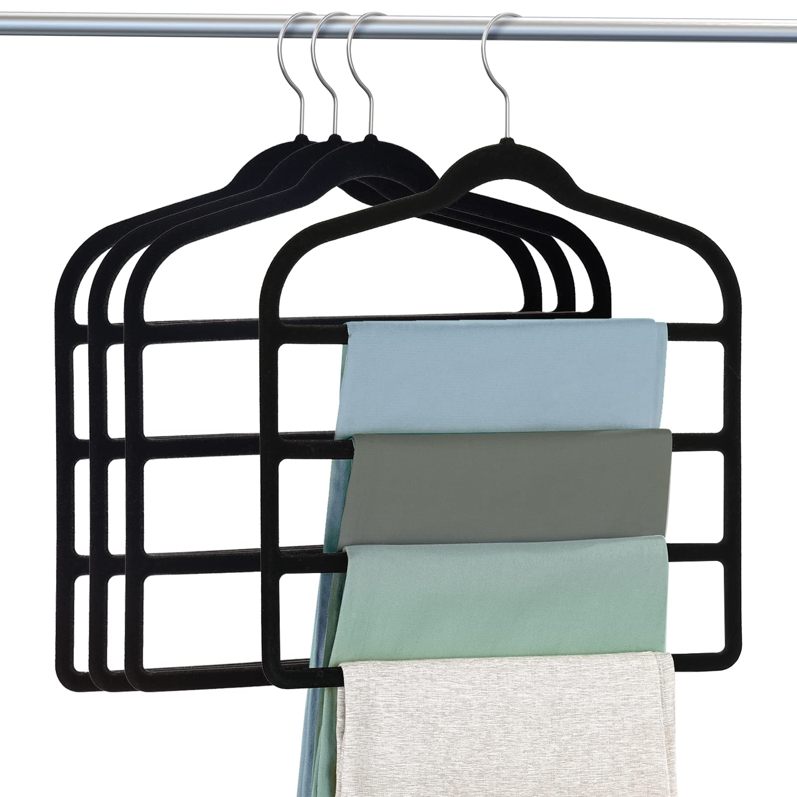 Velvet Hangers Space Saving Non Slip Pant Velvet Hangers, Duducofu 4 Pack Black Velvet Hangers Multi Layer Clothes Hangers Close