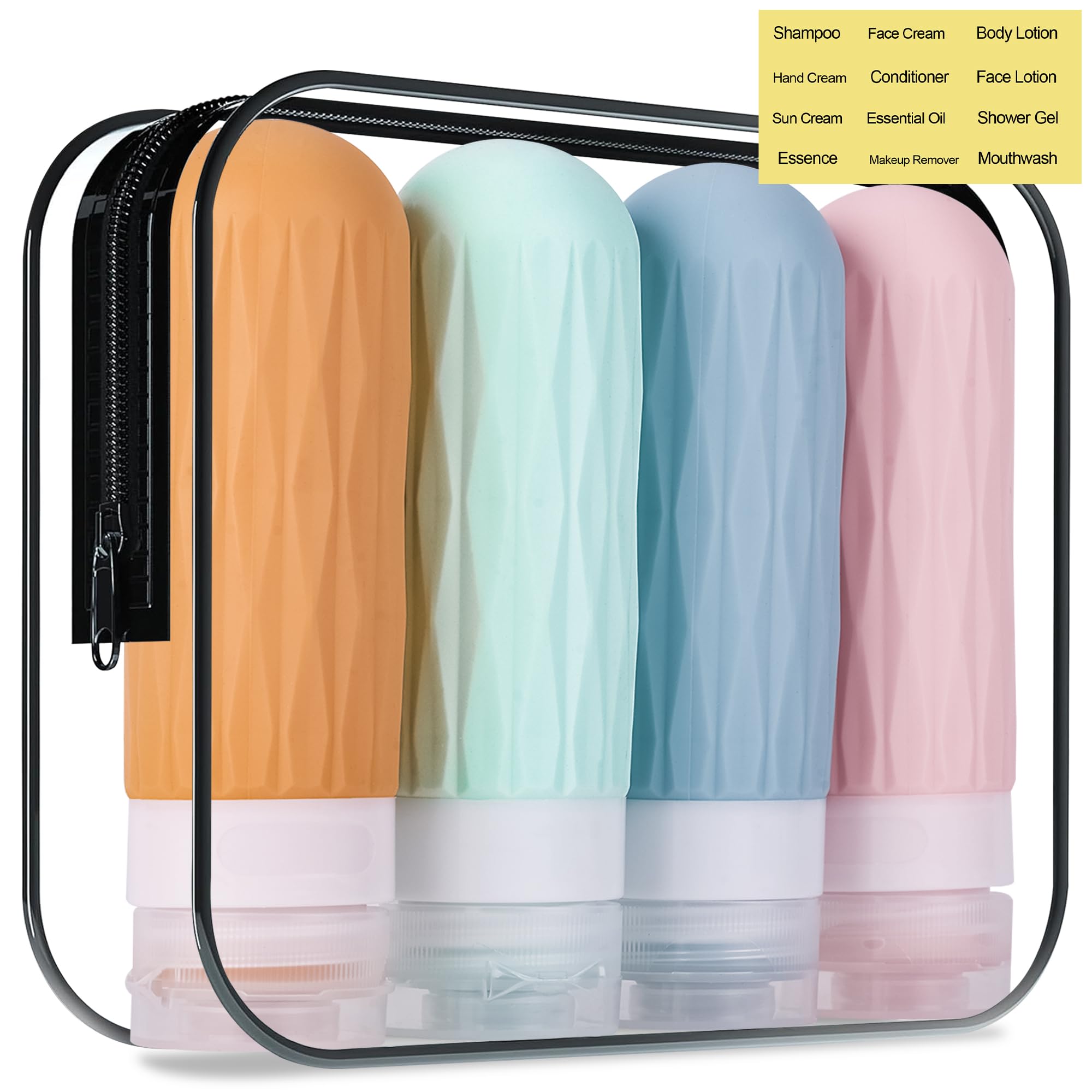 Feejoy Travel Bottles For Toiletries, Tsa Approved Travel Size Containers, 3Oz Travel Size Toiletries Bottles, Leakproof & Refil