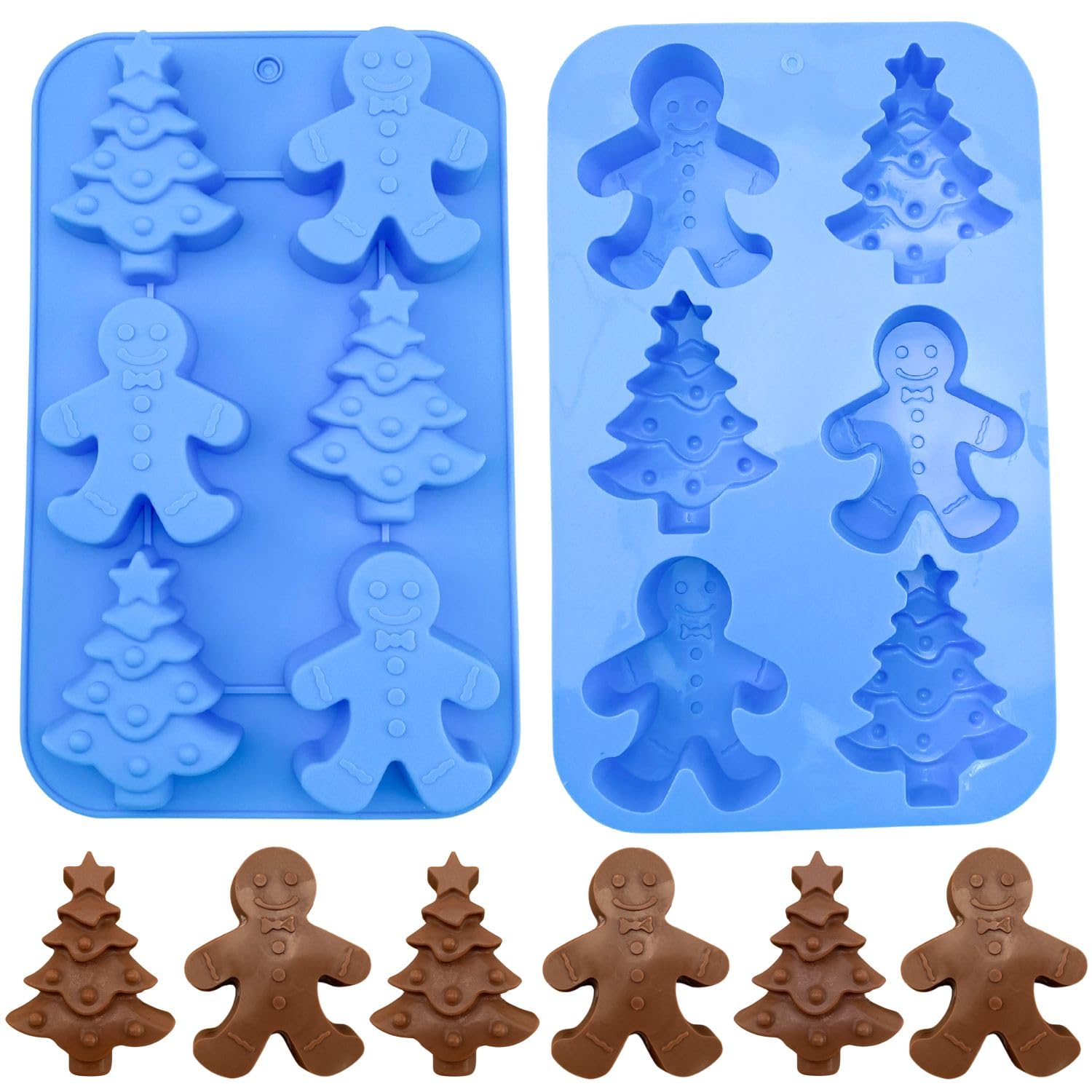 Orapink 1 Pieces Silicone Christmas Chocolate Molds Gingerbead Man,Christmas Tree Shape 3D Chocolate/Candy/Soap/Cheese Moulds fo