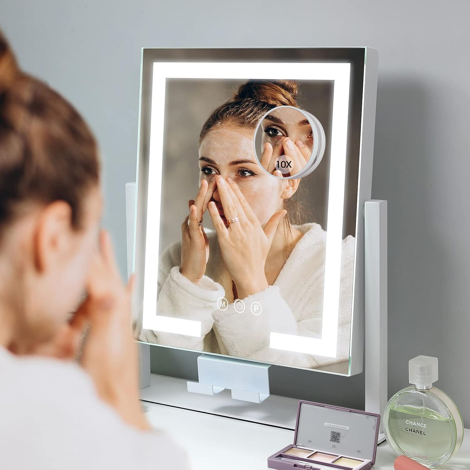 Kottova Makeup Mirror With Lights,Vanity Mirror Lighted Up Mirror With Phone Holder,3 Color Modes,Touch Control, Detachable 10X