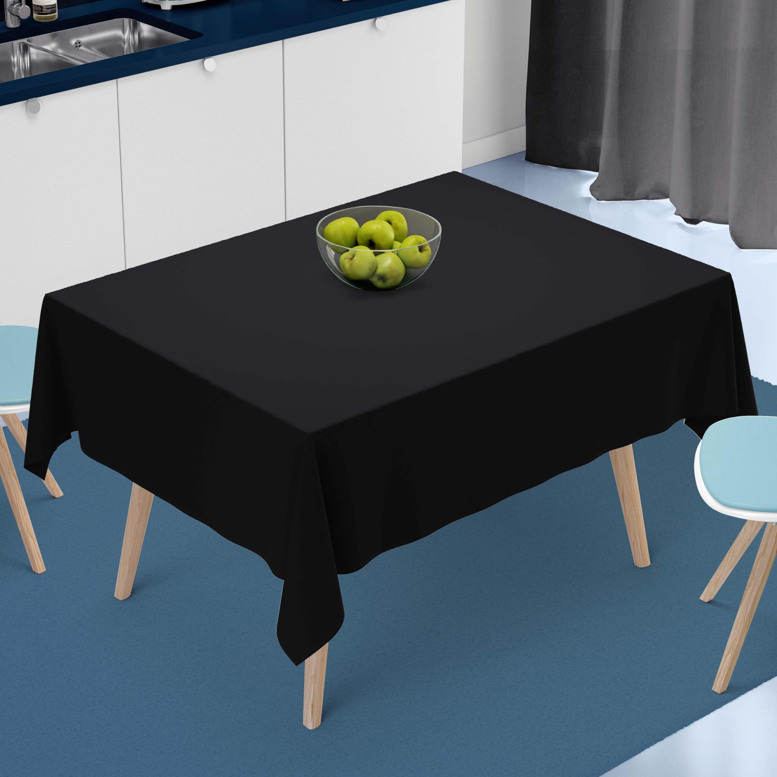 HOME COLORS.IN Polycotton Plain Solid Water Resistant 4 Seater Square Table Cover, Black, 60 x 60 Inch, Pack of 1